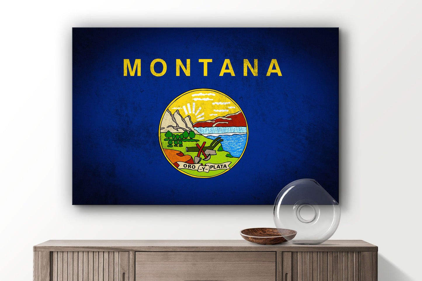 Montana Grungy Flag, Large Glass Wall Art