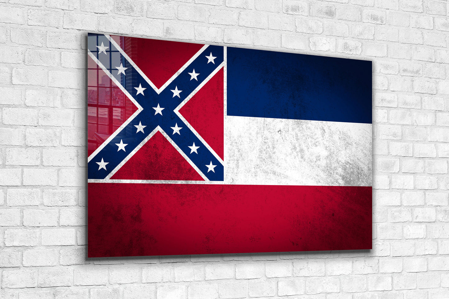 Mississippi Grungy Flag, Large Glass Wall Art