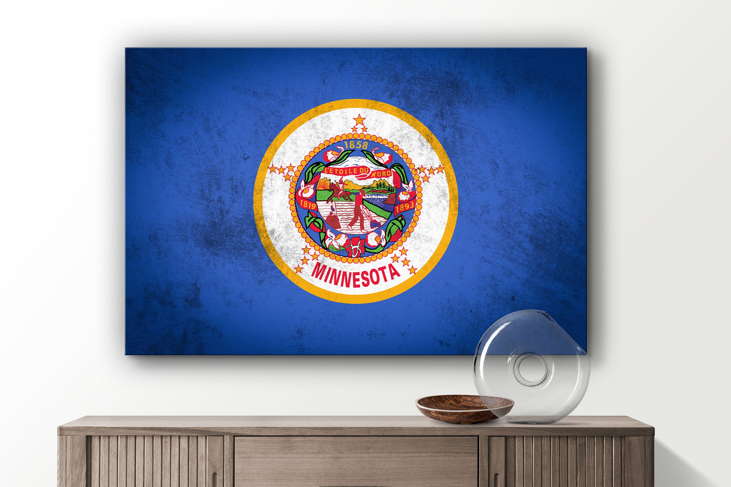 Minnesota Grungy Flag, Large Glass Wall Art