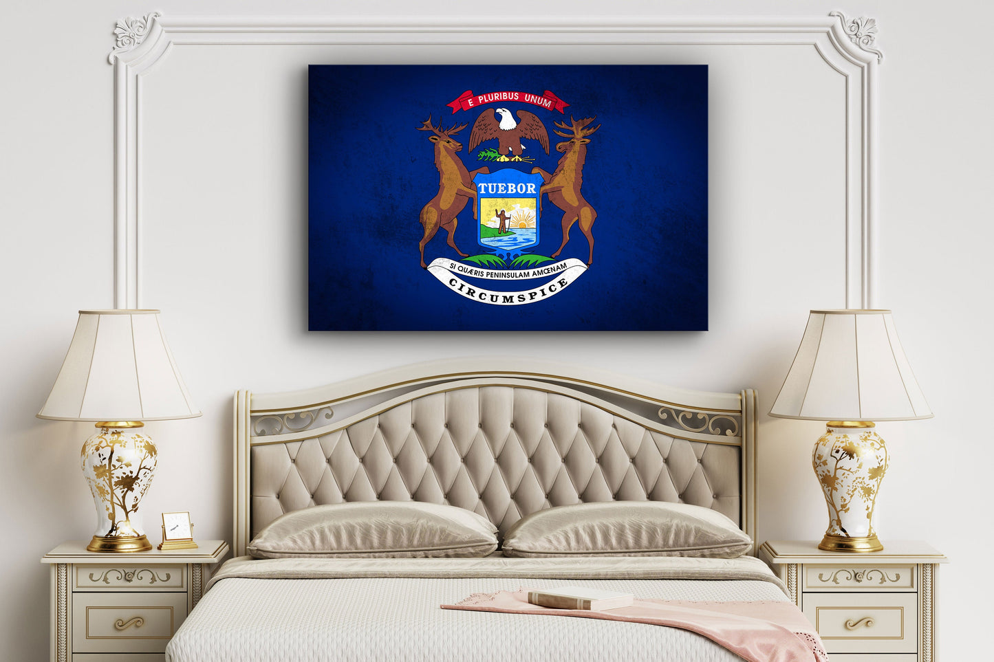 Michigan Grungy Flag, Large Glass Wall Art