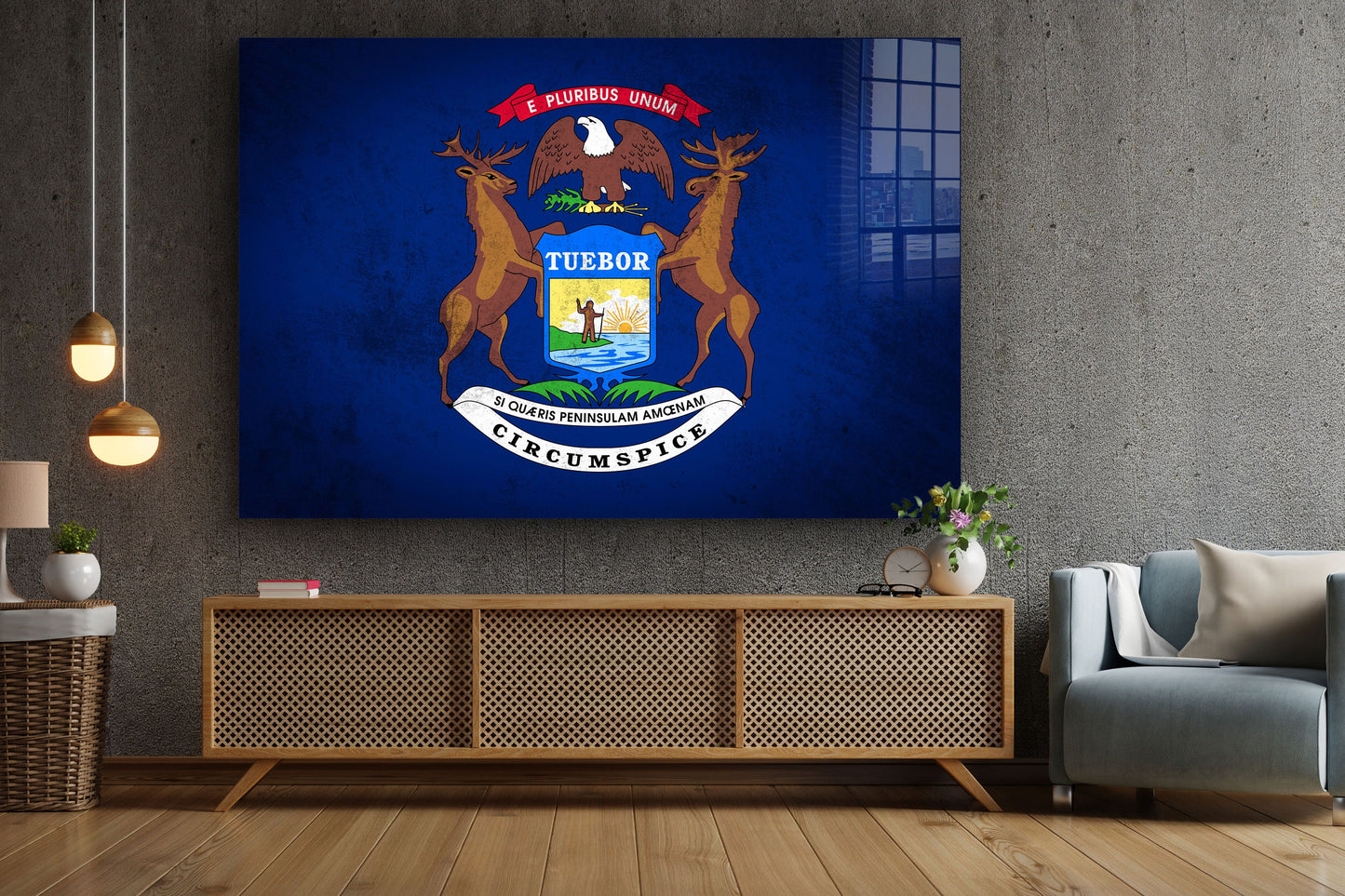 Michigan Grungy Flag, Large Glass Wall Art