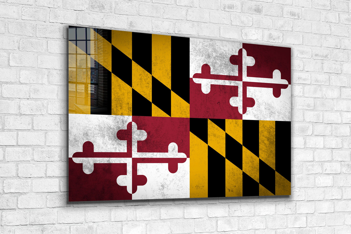 Maryland Grungy Flag, Large Glass Wall Art