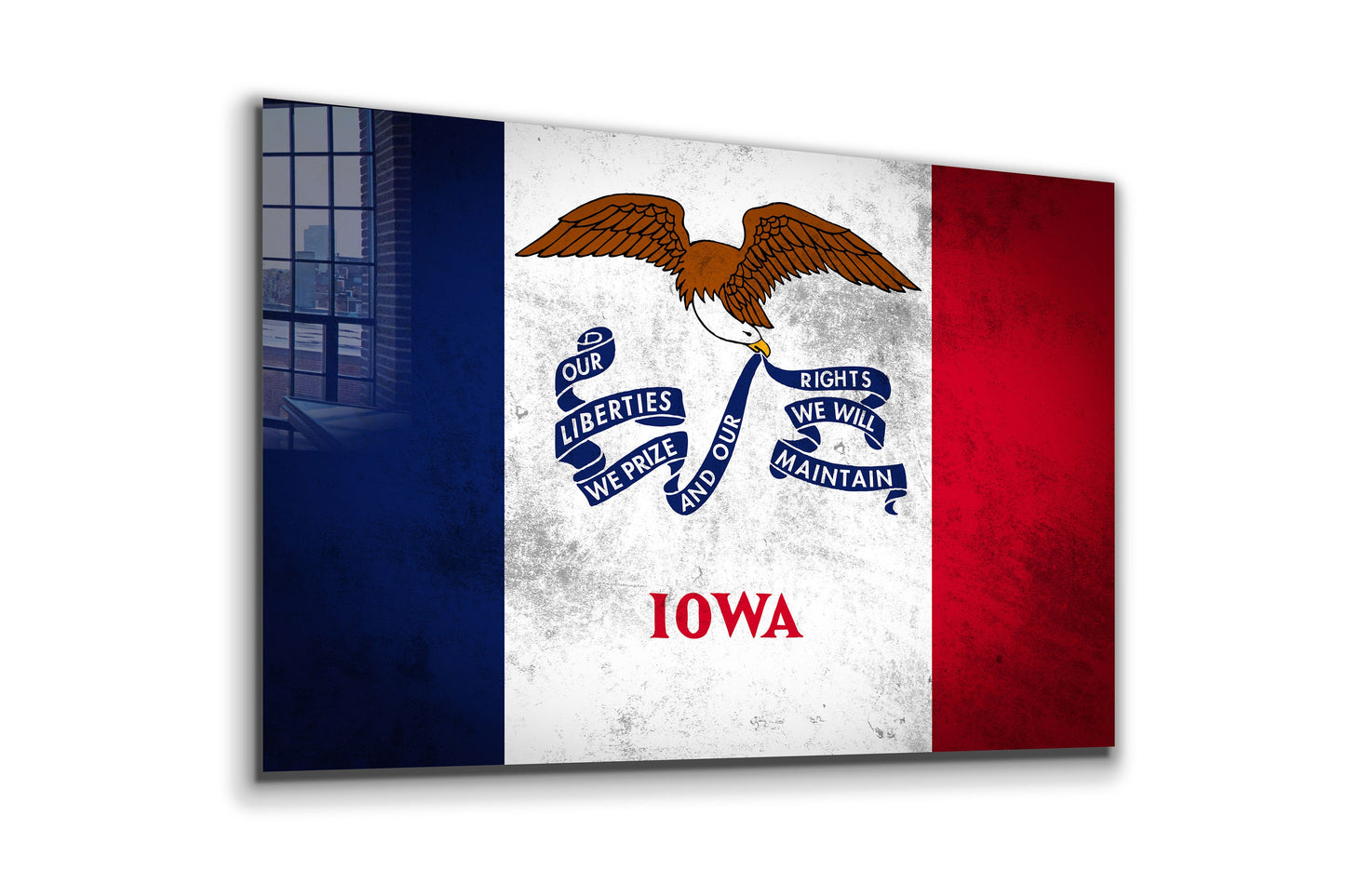 Iowa Grungy Flag, Large Glass Wall Art