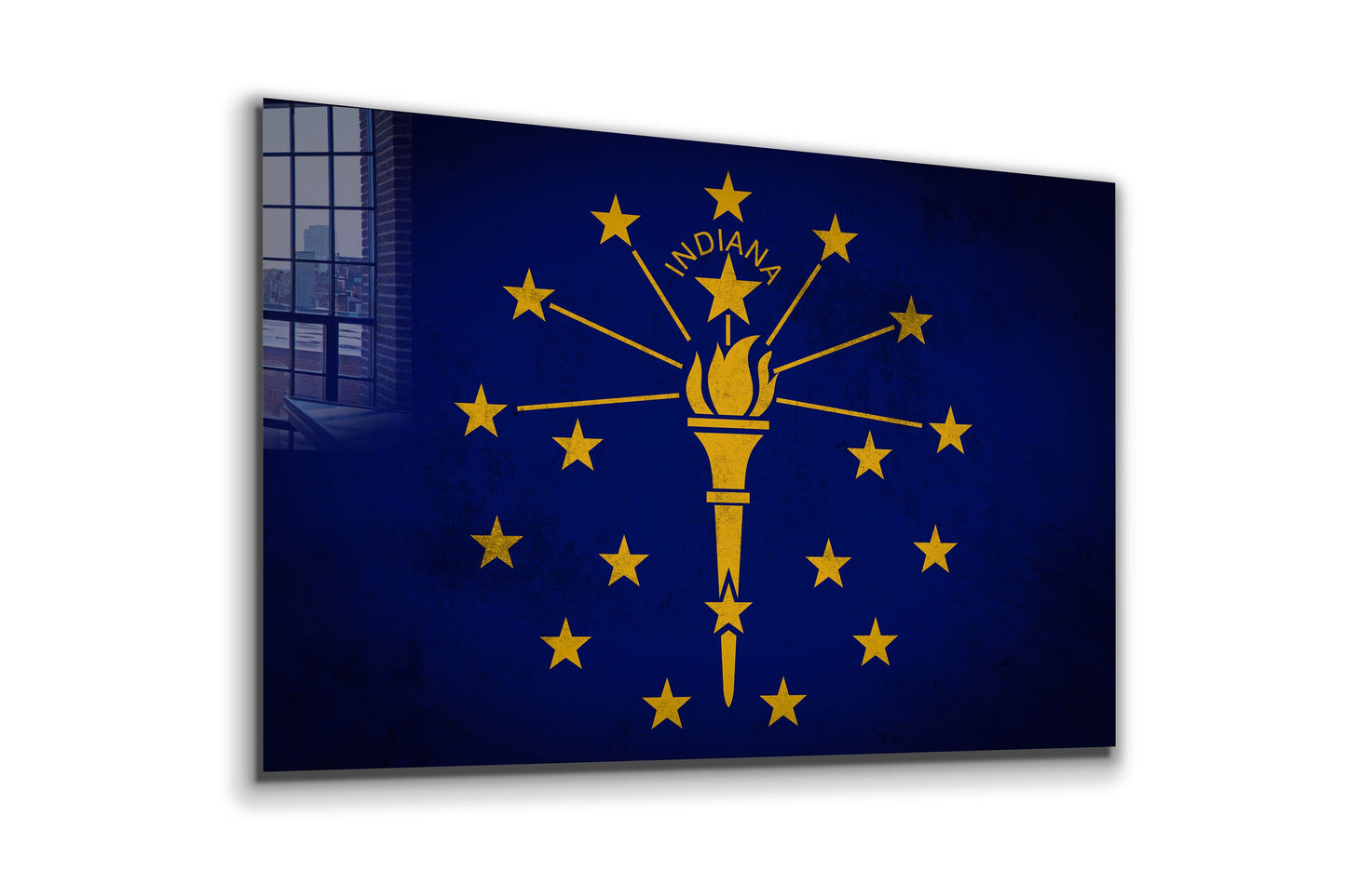 Indiana Grungy Flag, Large Glass Wall Art