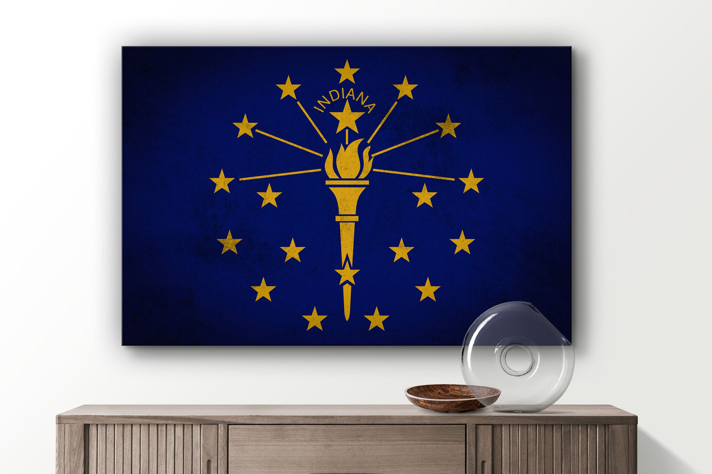 Indiana Grungy Flag, Large Glass Wall Art