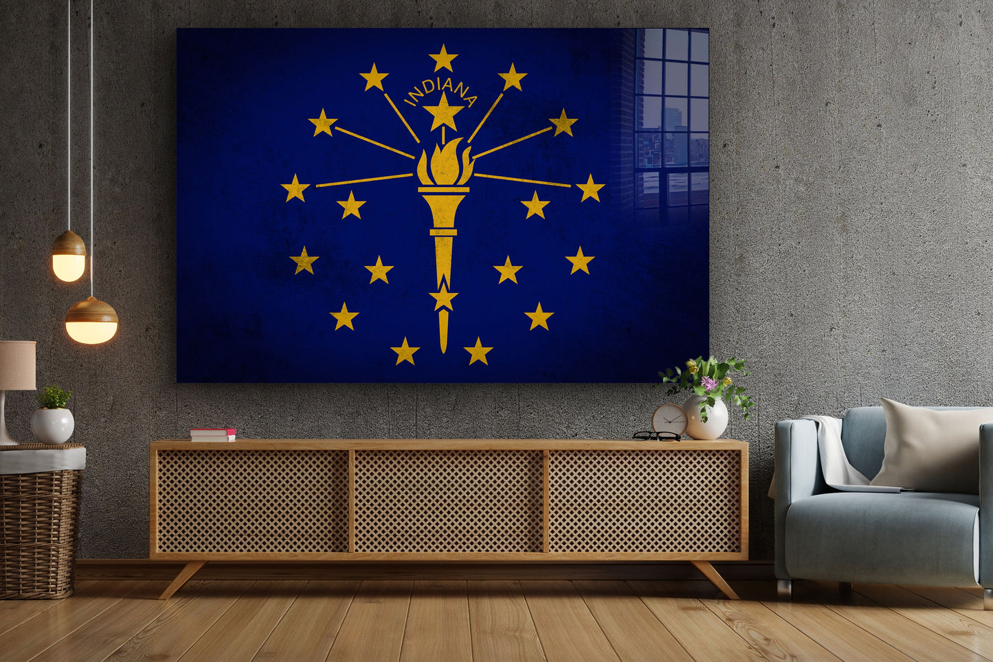 Indiana Grungy Flag, Large Glass Wall Art