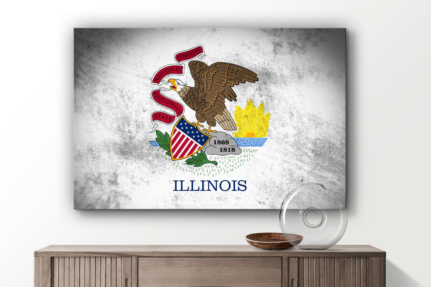 Illinois Grungy Flag, Large Glass Wall Art