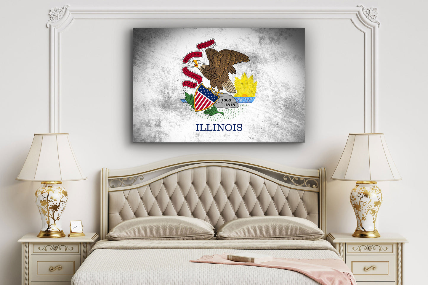 Illinois Grungy Flag, Large Glass Wall Art