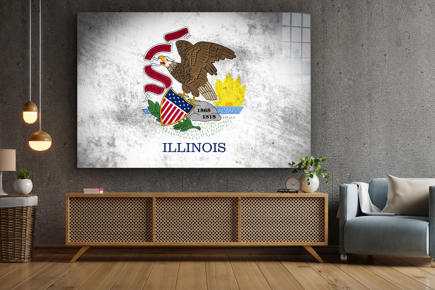 Illinois Grungy Flag, Large Glass Wall Art