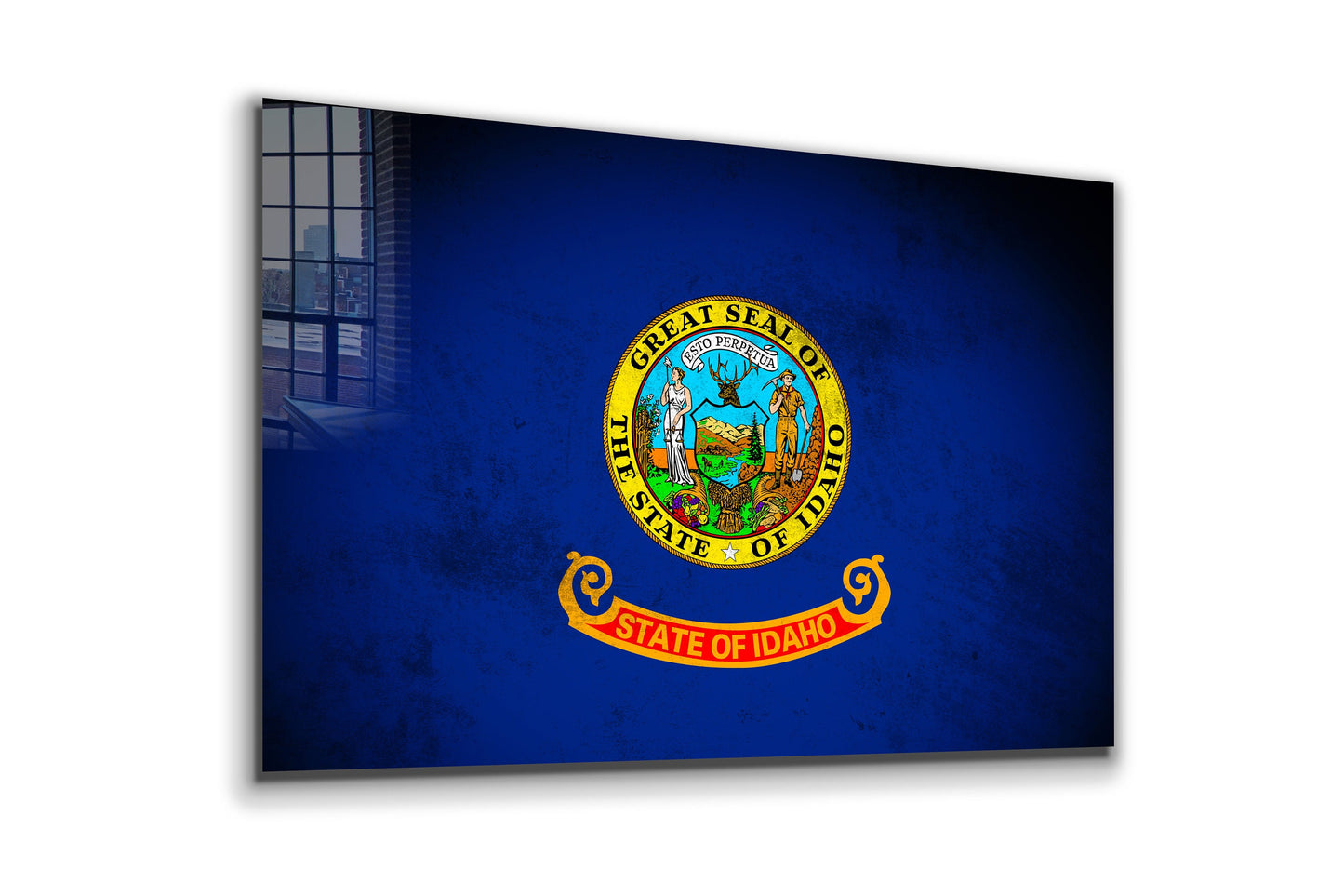 Idaho Grungy Flag, Large Glass Wall Art