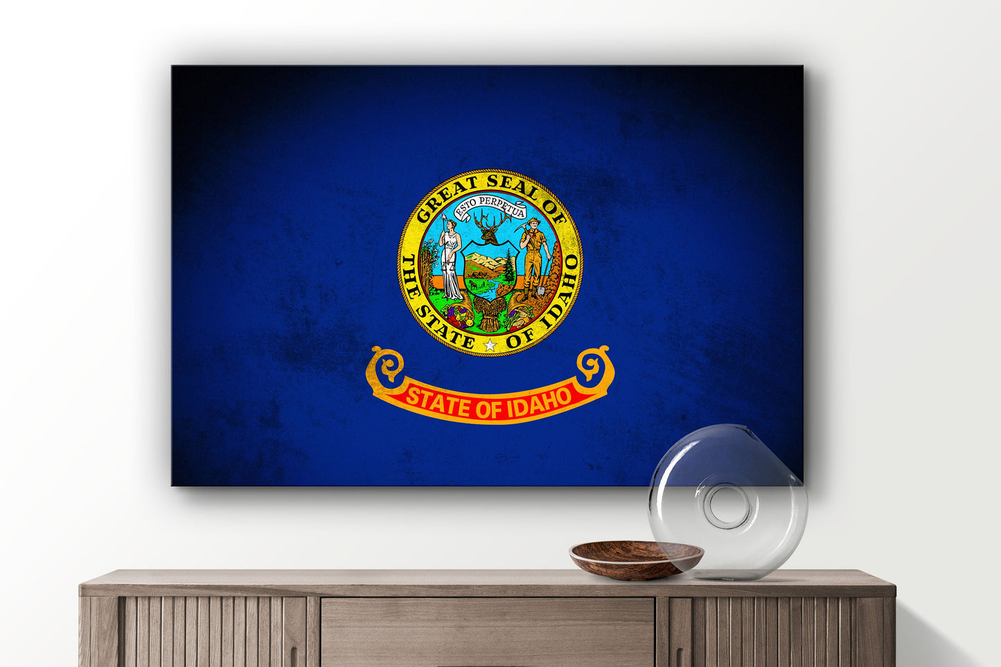 Idaho Grungy Flag, Large Glass Wall Art