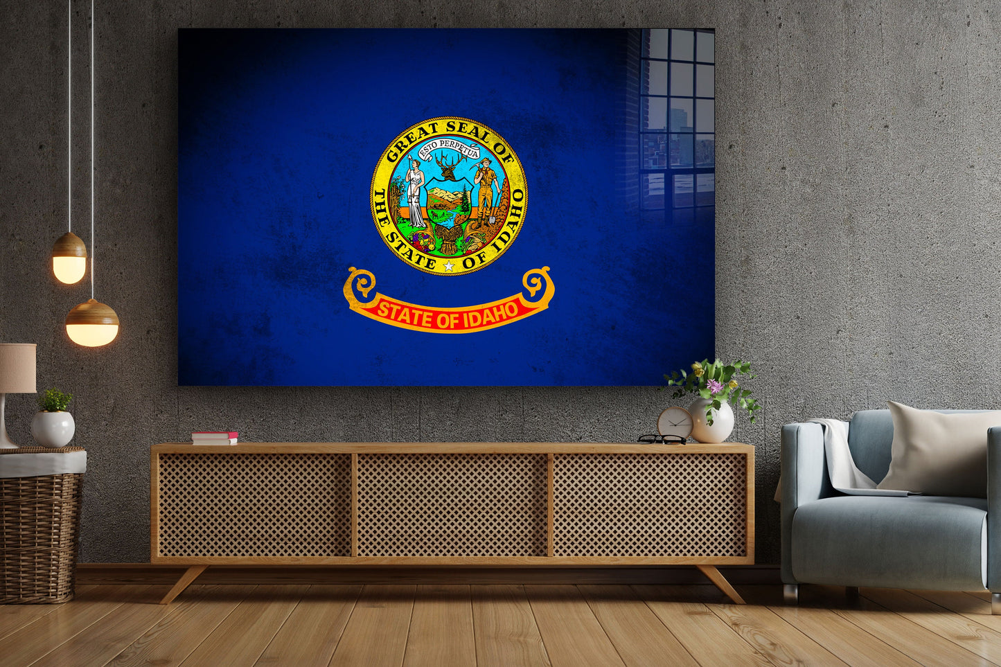 Idaho Grungy Flag, Large Glass Wall Art