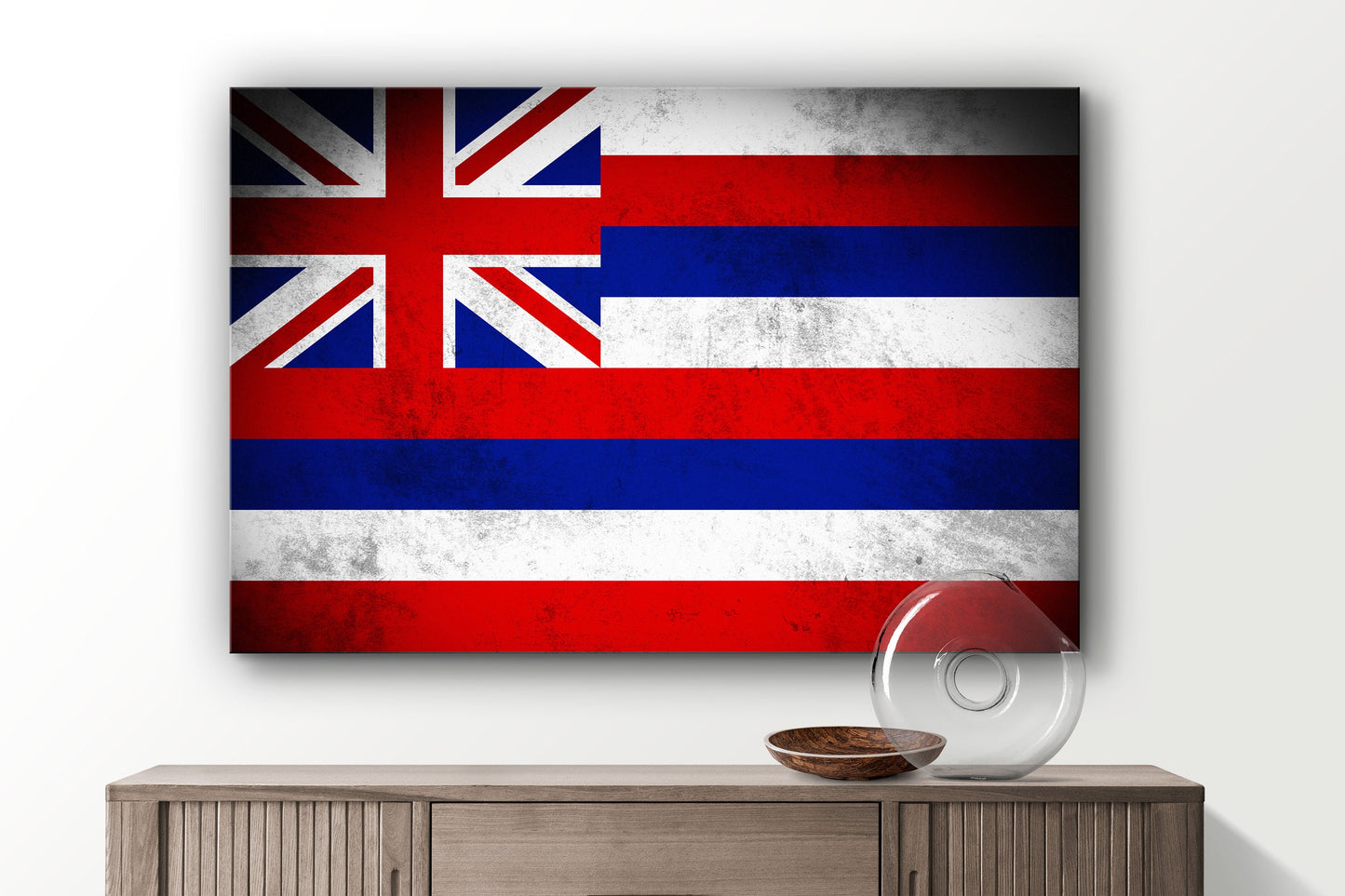 Hawaii Grungy Flag, Large Glass Wall Art