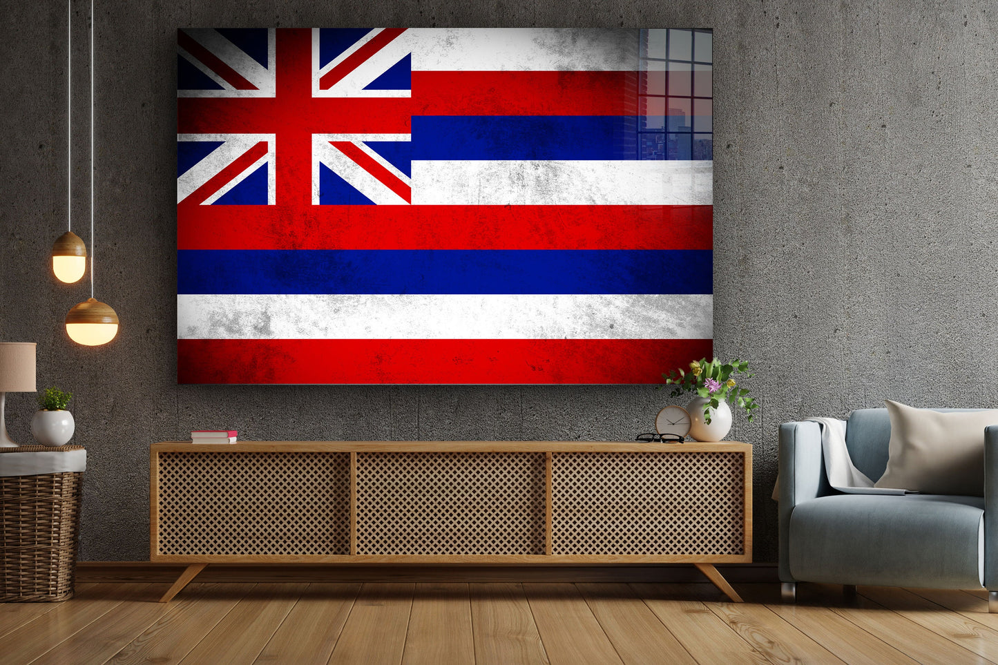 Hawaii Grungy Flag, Large Glass Wall Art