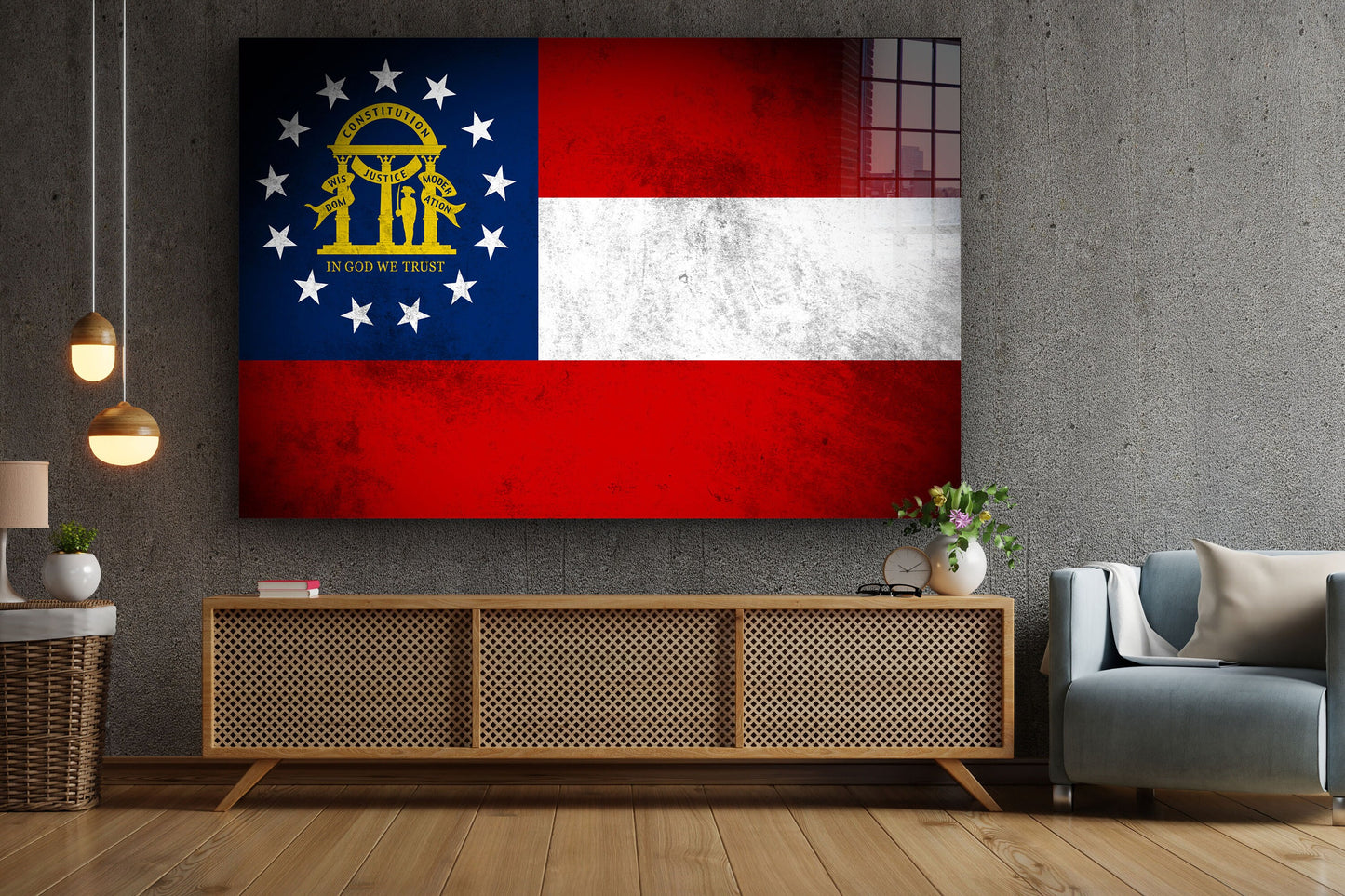 Georgia Grungy Flag, Large Glass Wall Art