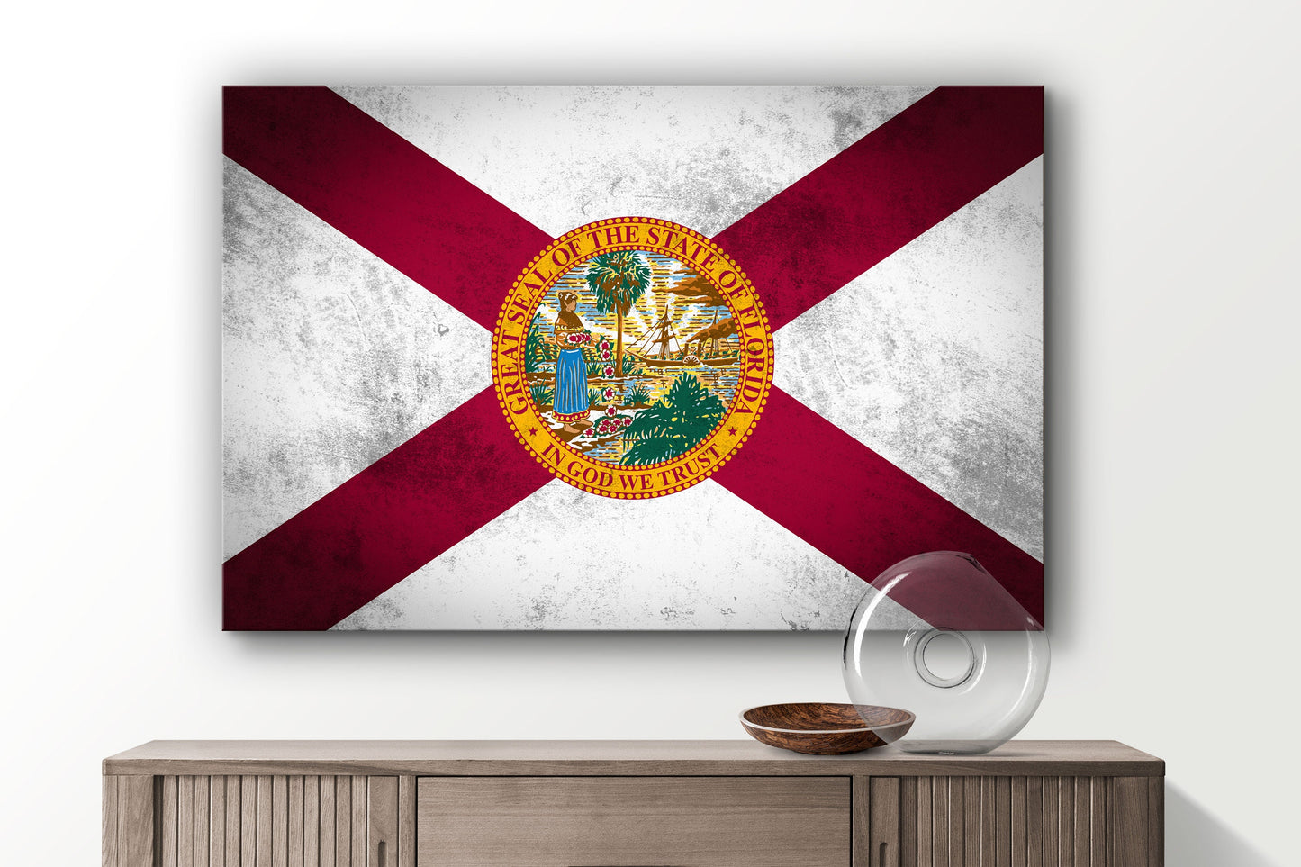 Florida Grungy Flag, Large Glass Wall Art