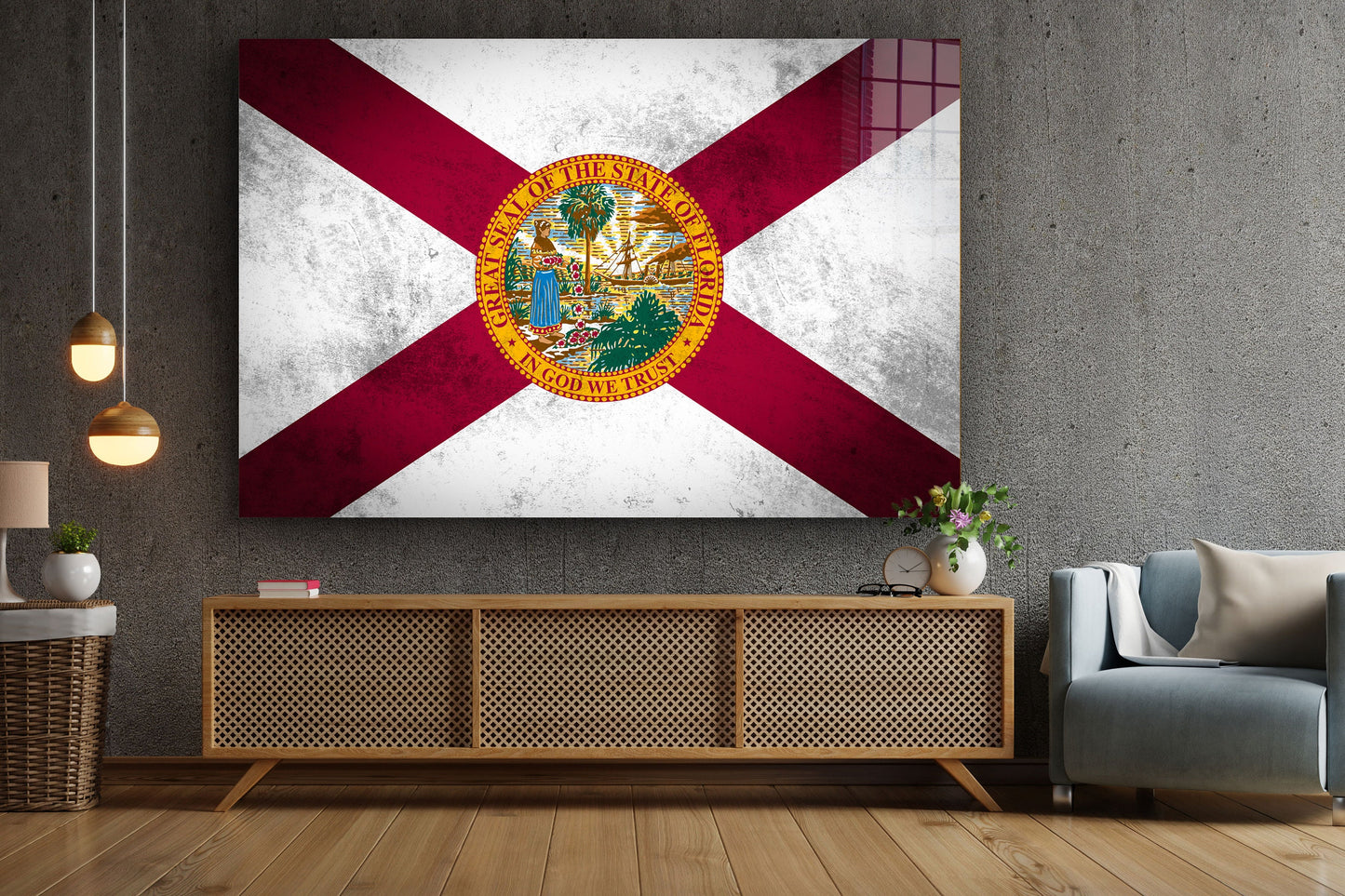 Florida Grungy Flag, Large Glass Wall Art