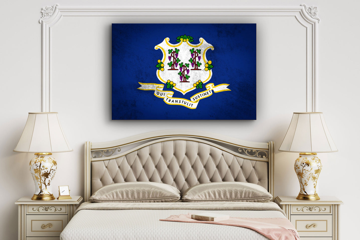 Connecticut Grungy Flag, Large Glass Wall Art