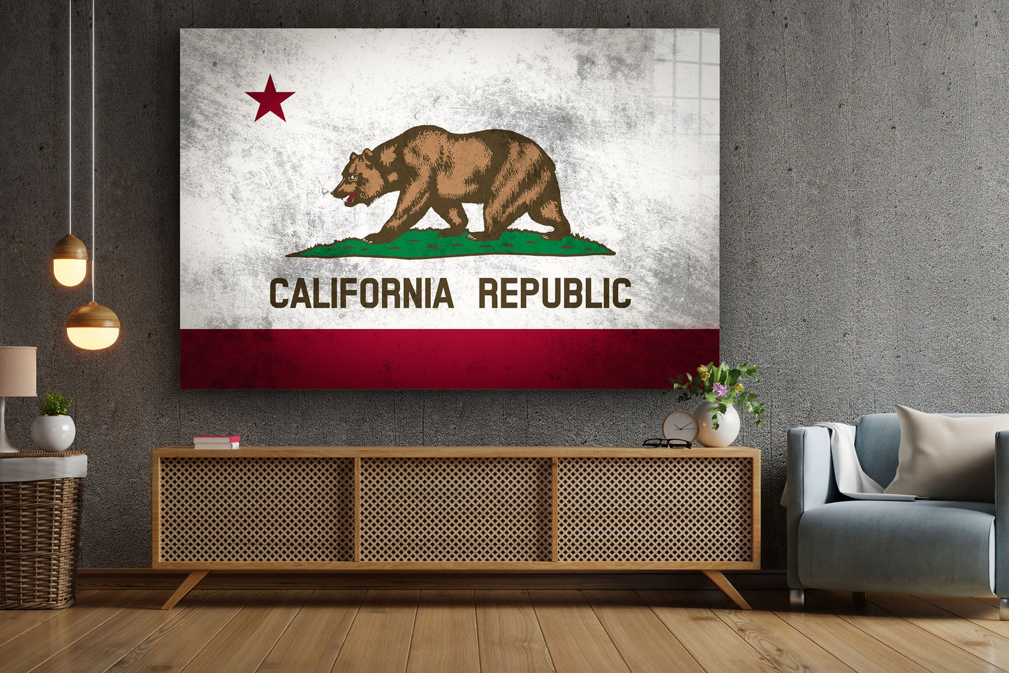 California Grungy Flag, Large Glass Wall Art