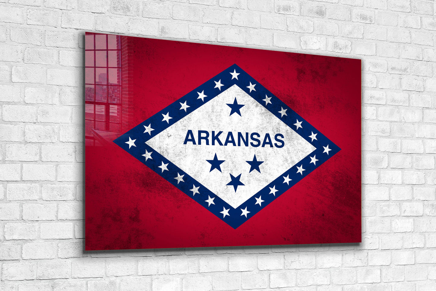 Arkansas Grungy Flag, Large Glass Wall Art