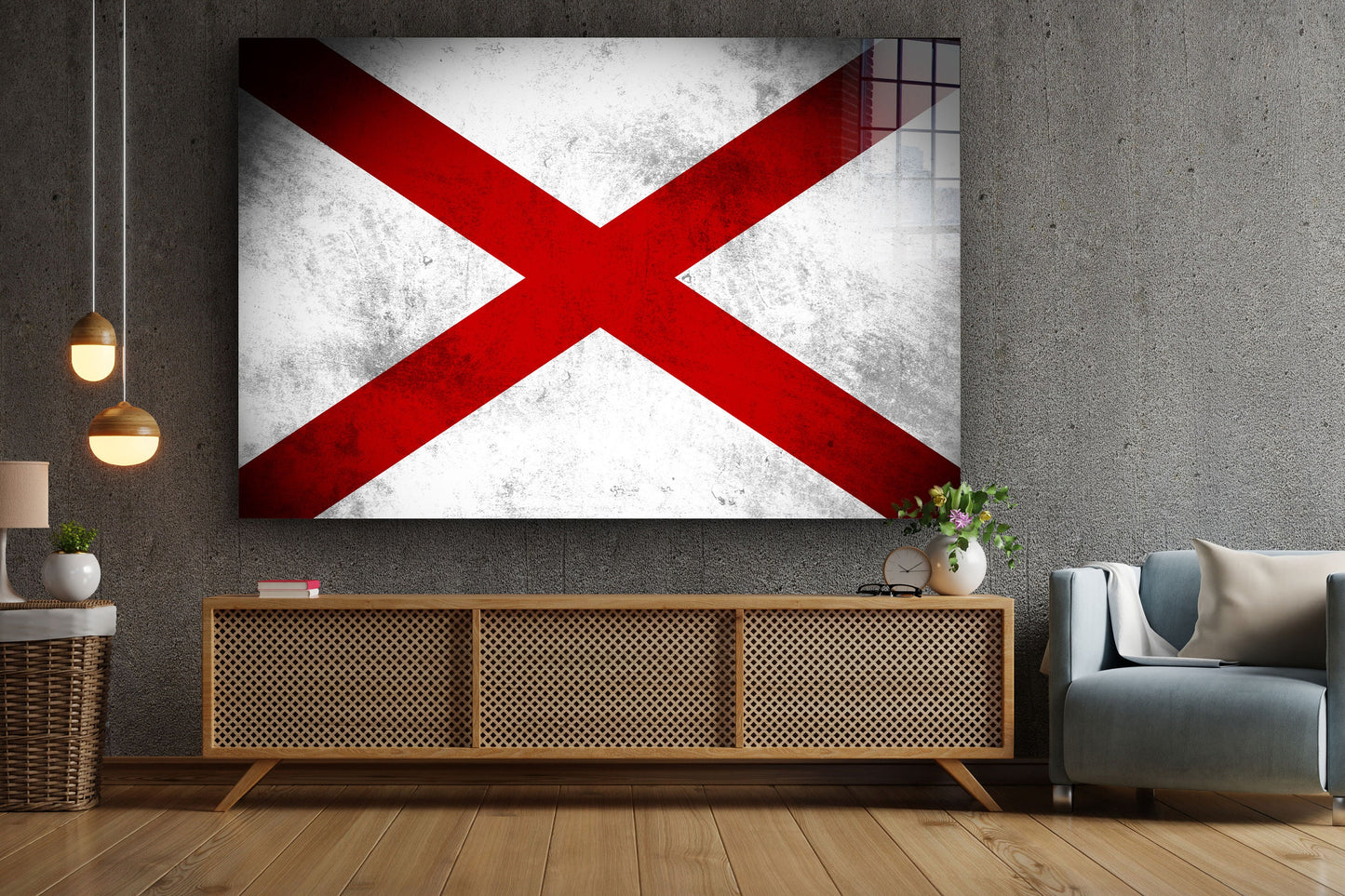 Alabama Grungy Flag, Large Glass Wall Art
