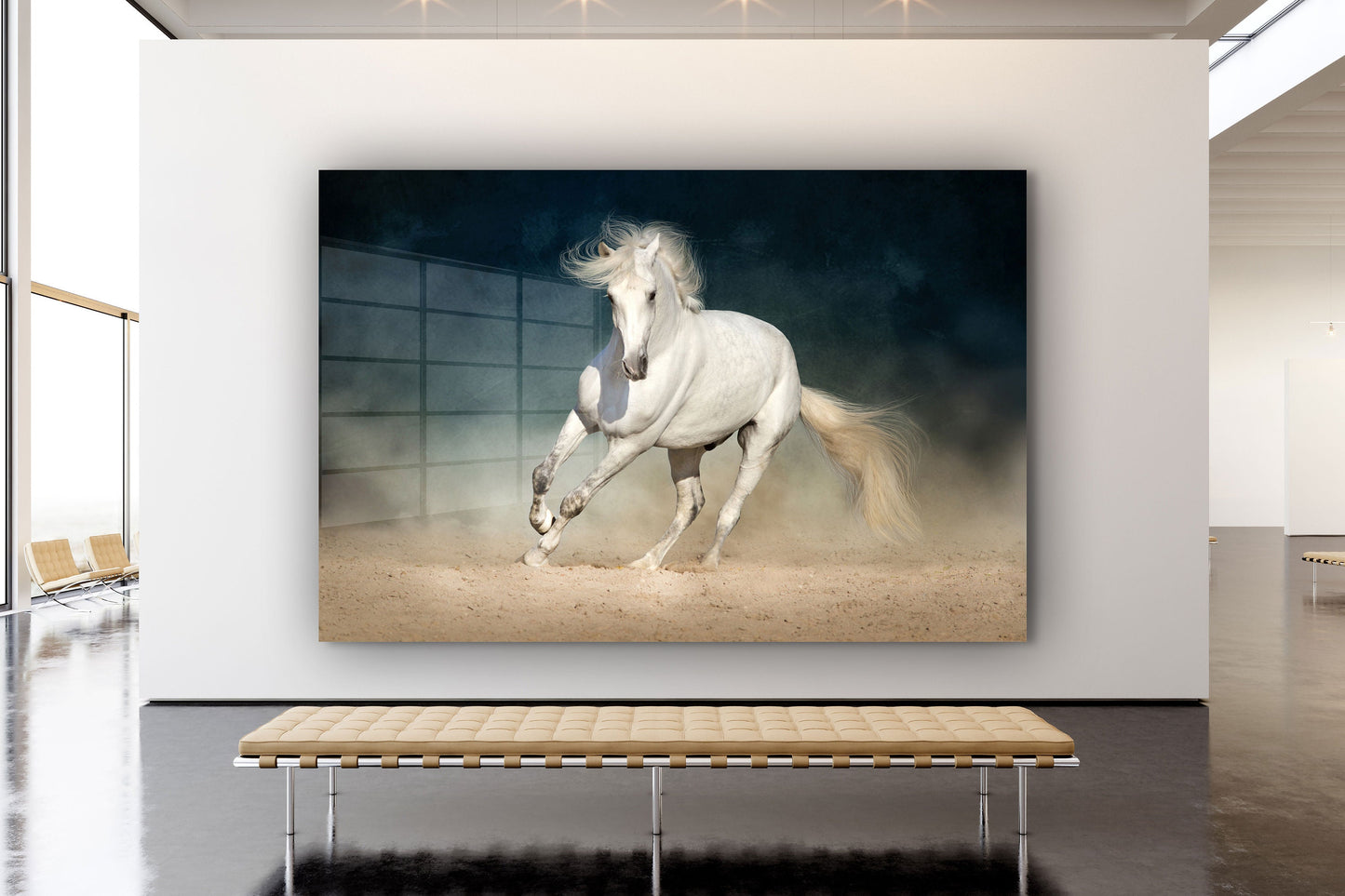 White Horse, Large Glass Wall Art