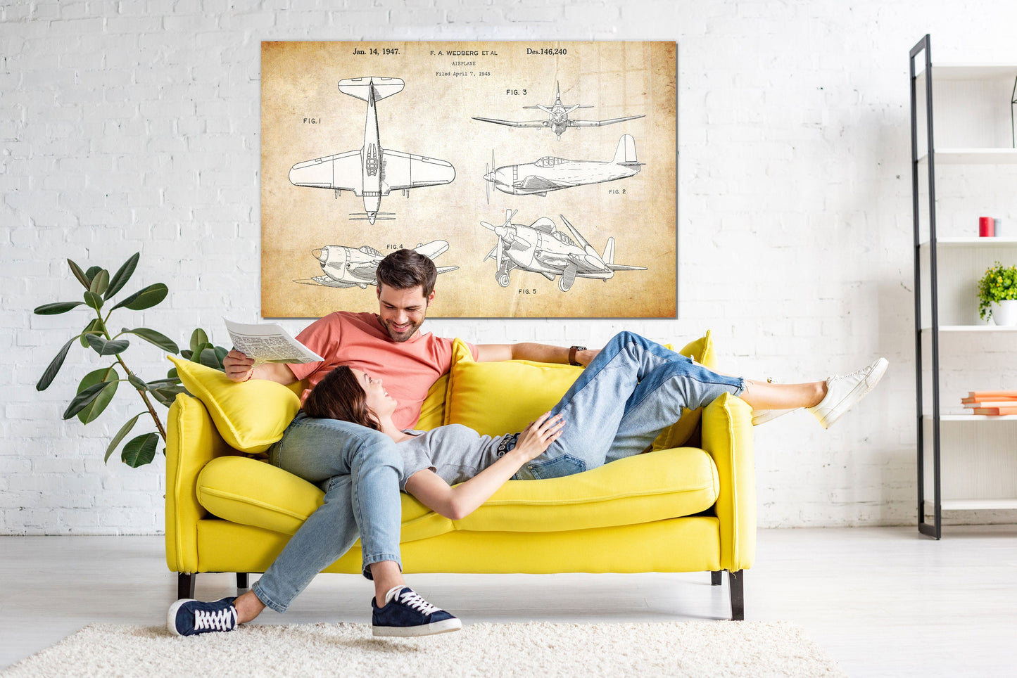 Aeroplane Patent, Large Glass Wall Art