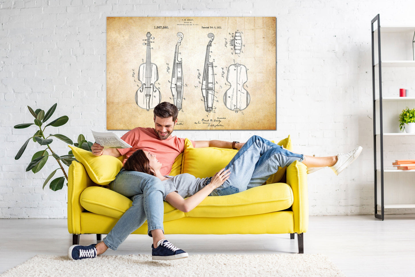 Violin Patent, Large Glass Wall Art
