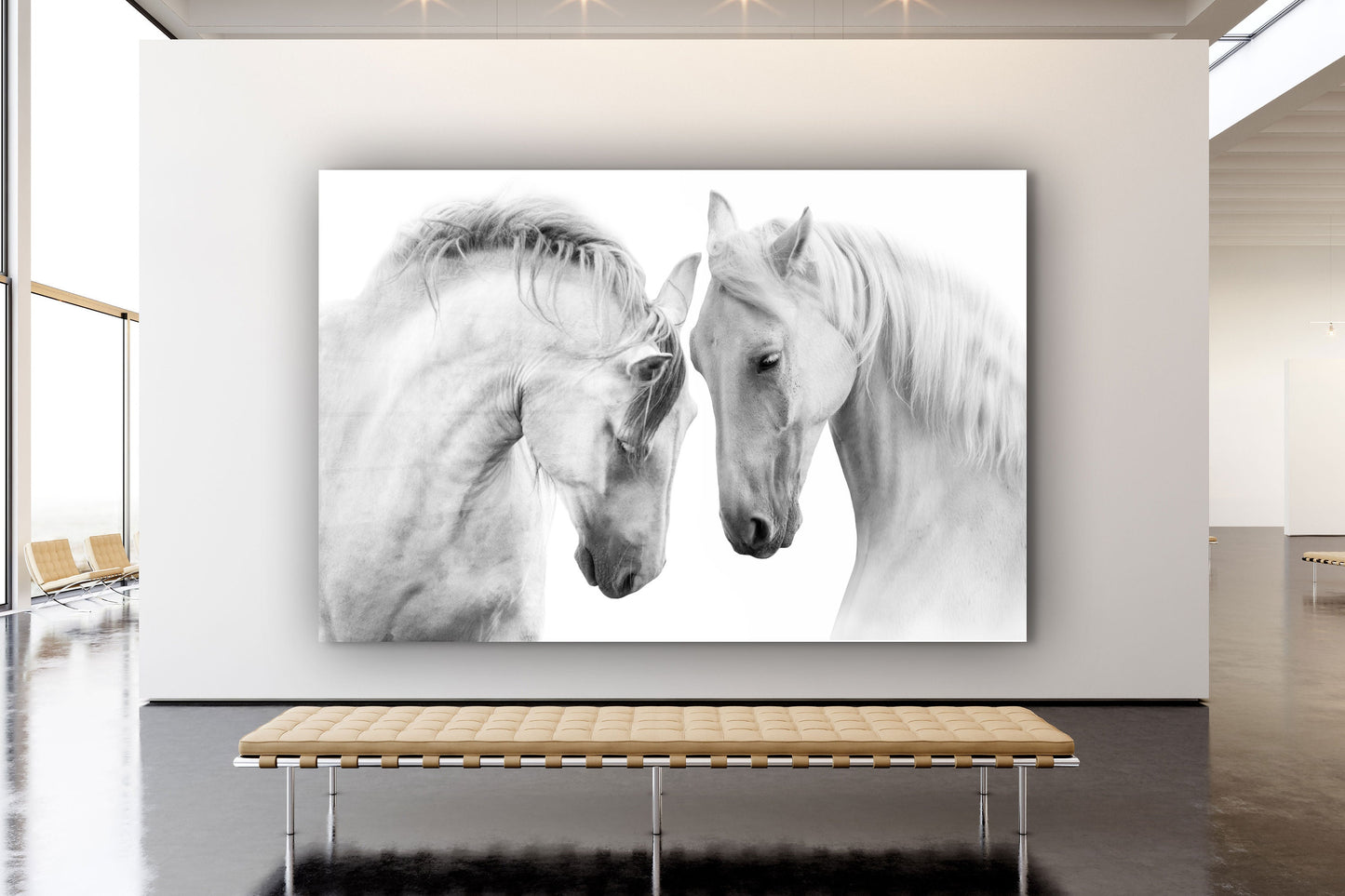 White Horses Large Glass Wall Art