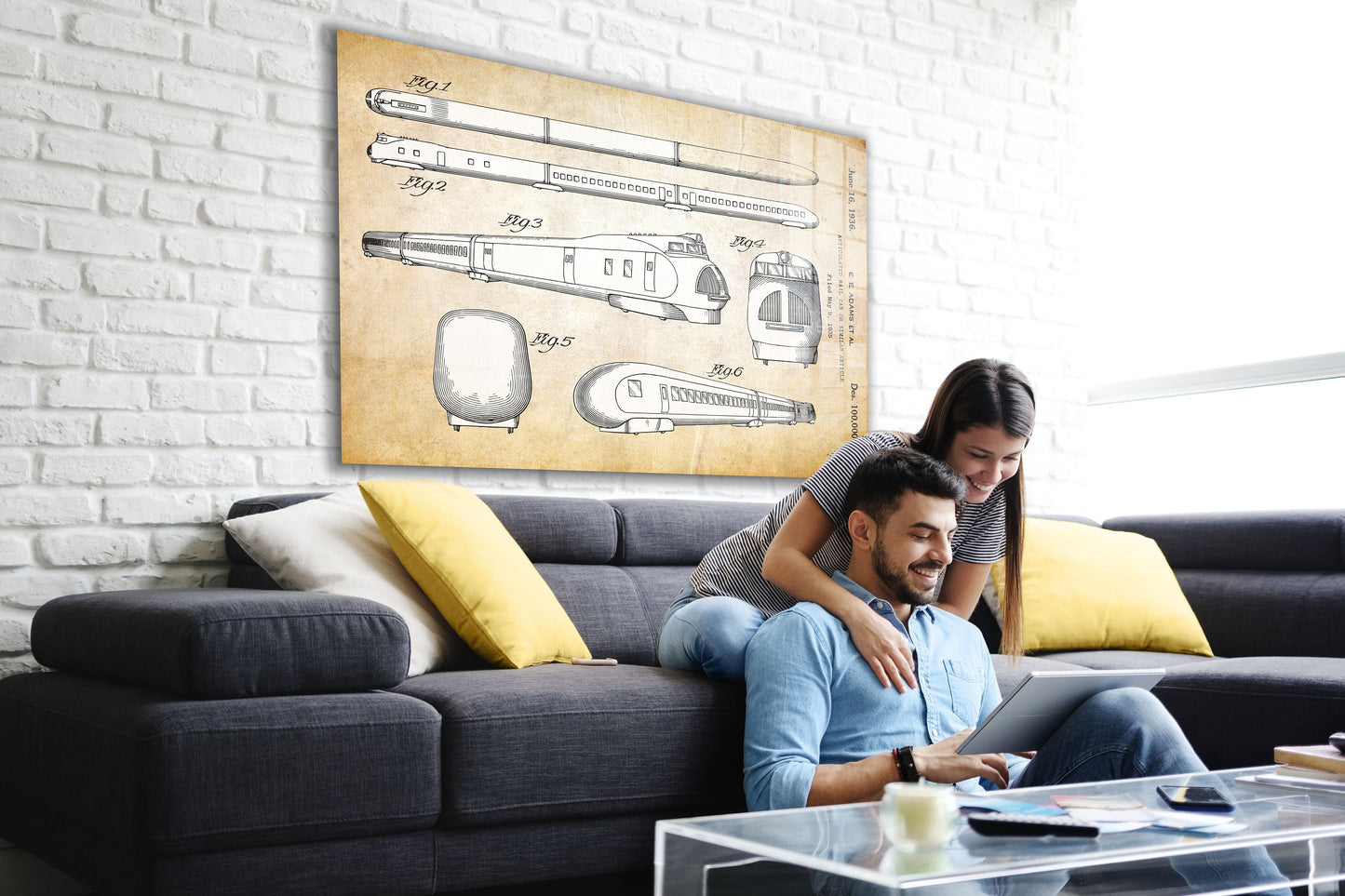 Train Patent, Large Glass Wall Art