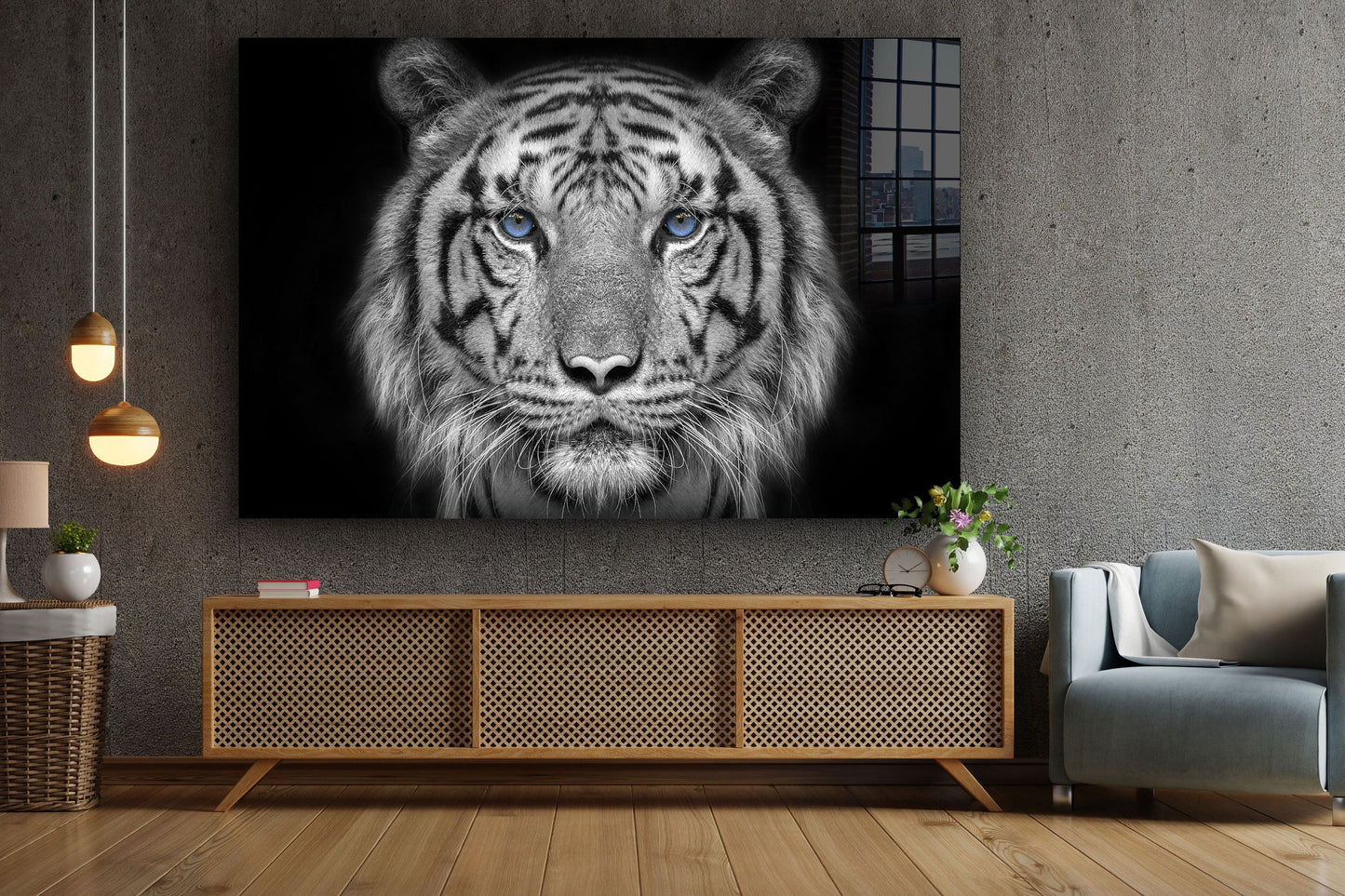 Blue Eye Tiger, Large Glass Wall Art