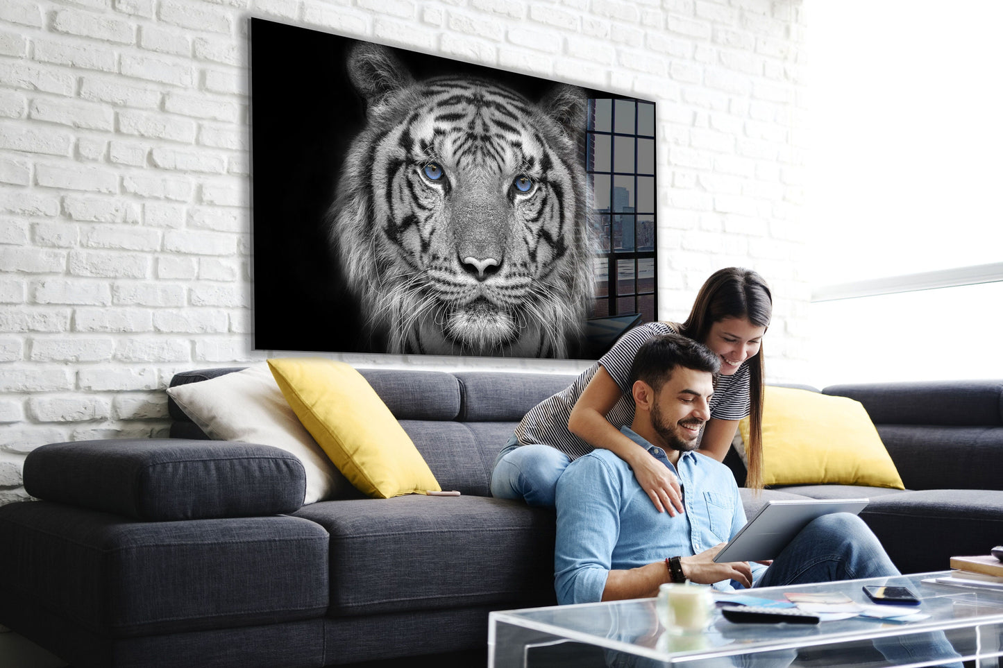 Blue Eye Tiger, Large Glass Wall Art