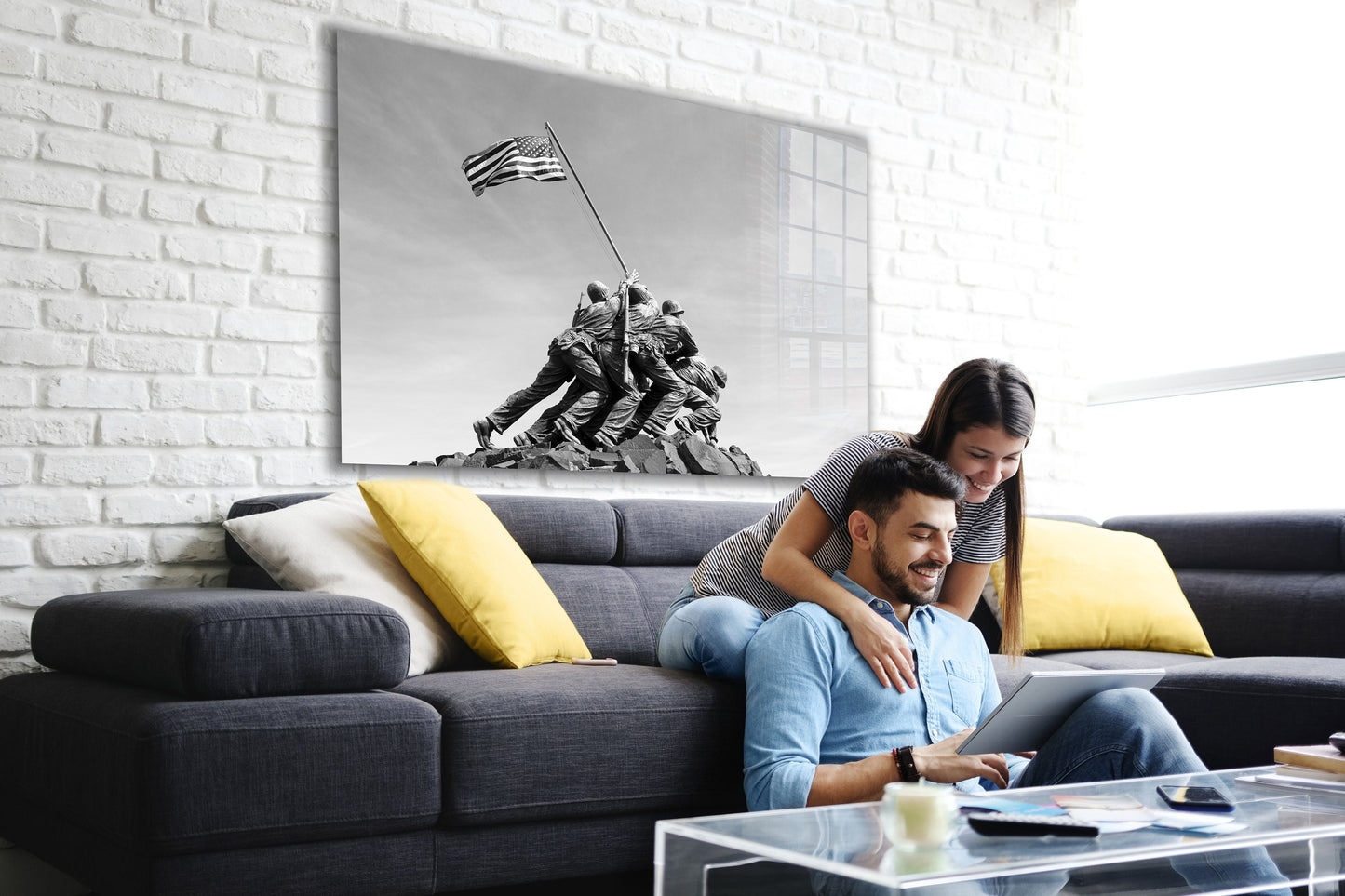 Raising The Flag On Iwo Jima, Large Glass Wall Art
