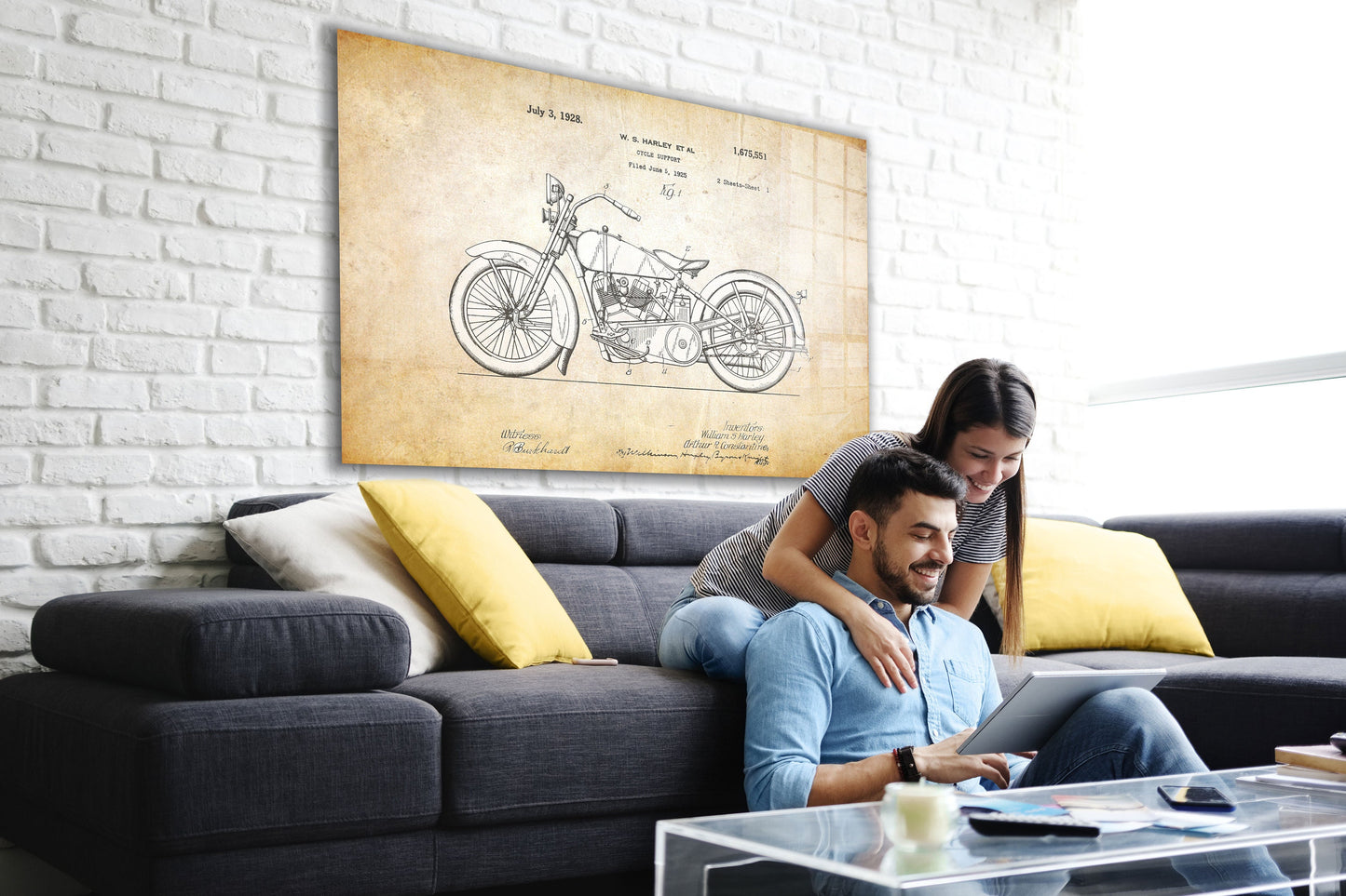 Motorcycle Patent, Large Glass Wall Art