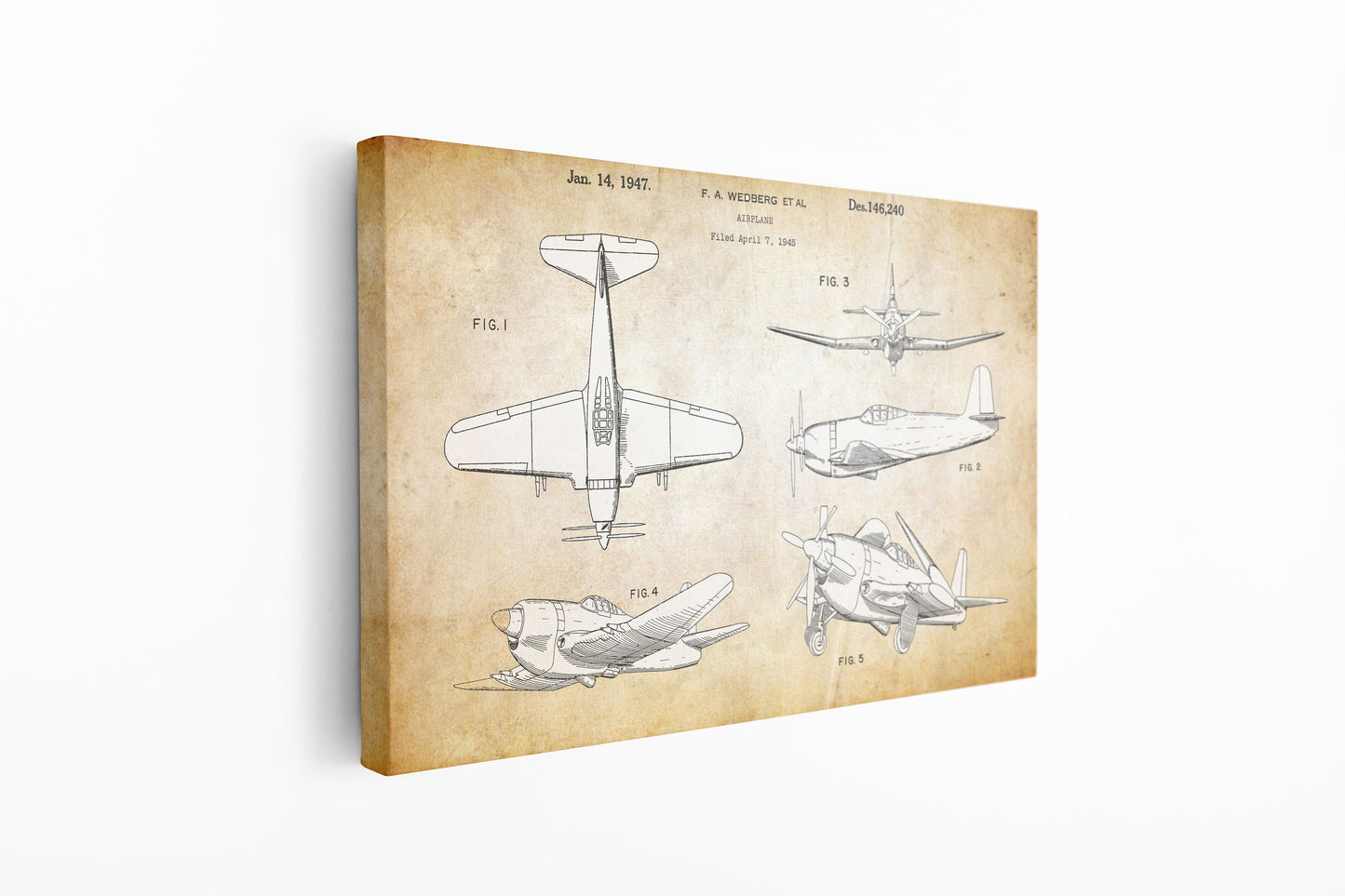 Aeroplane Patent, Large Glass Wall Art