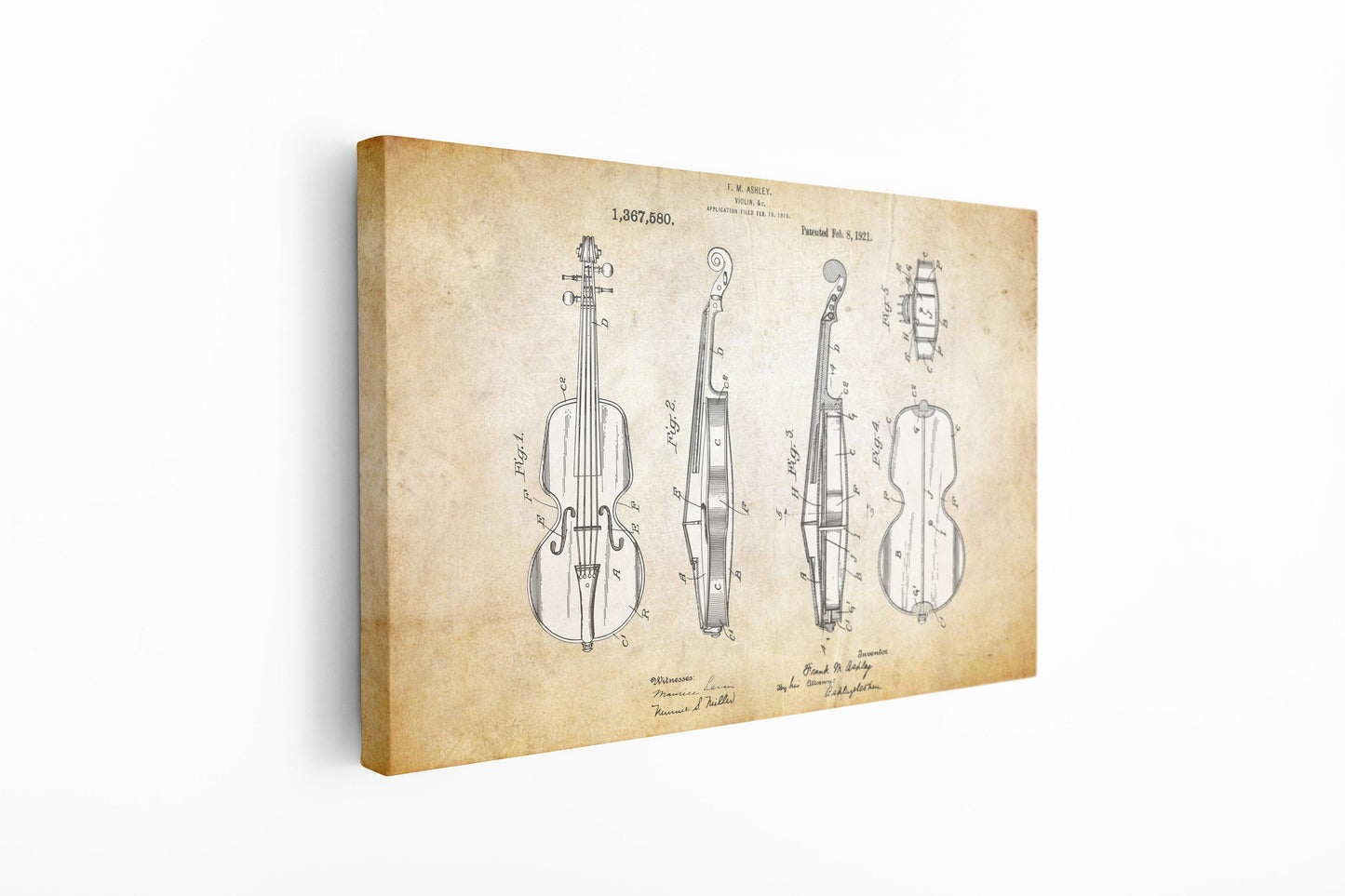 Violin Patent, Large Glass Wall Art