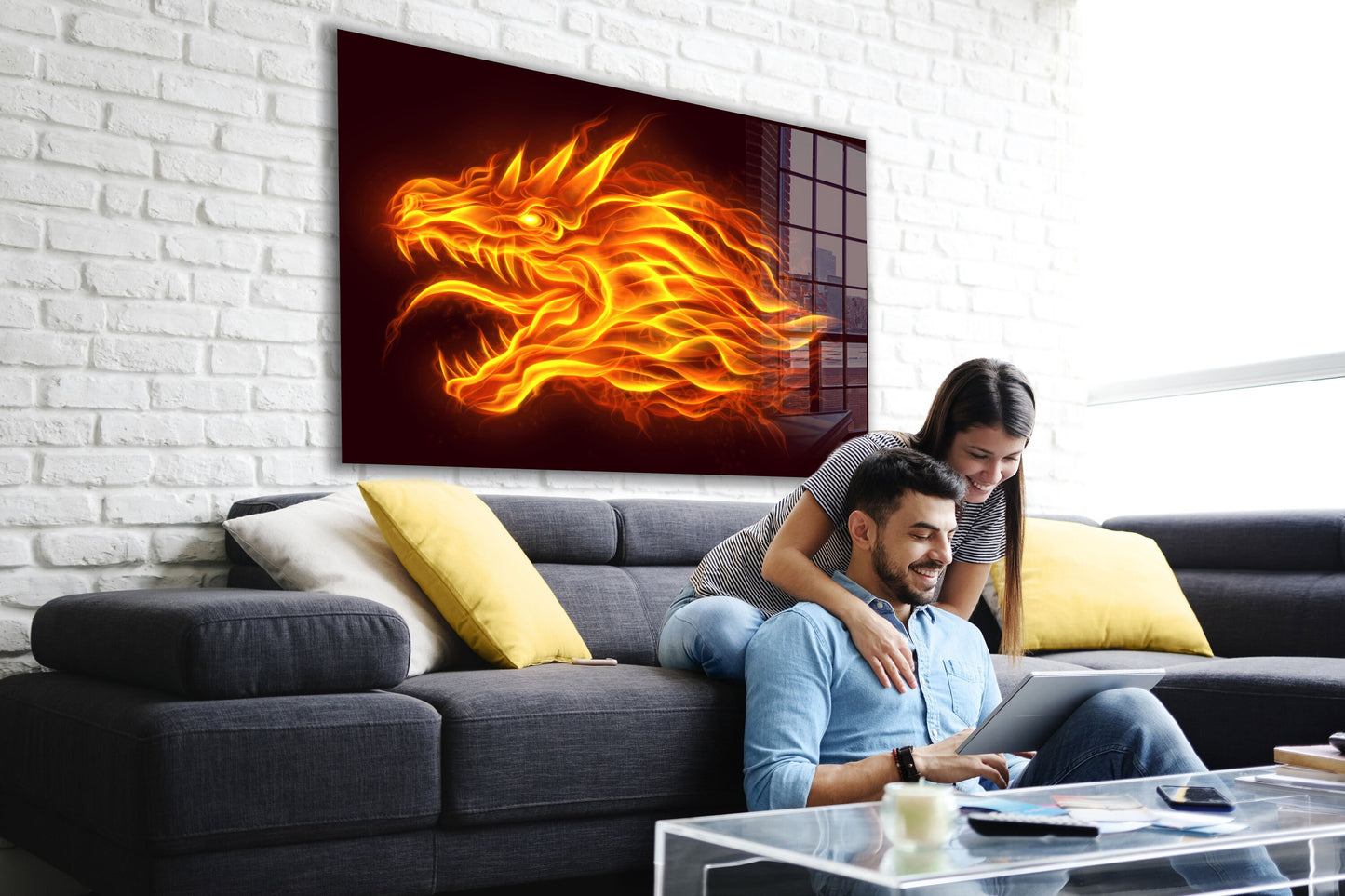 Fire Dragon, Large Glass Wall Art