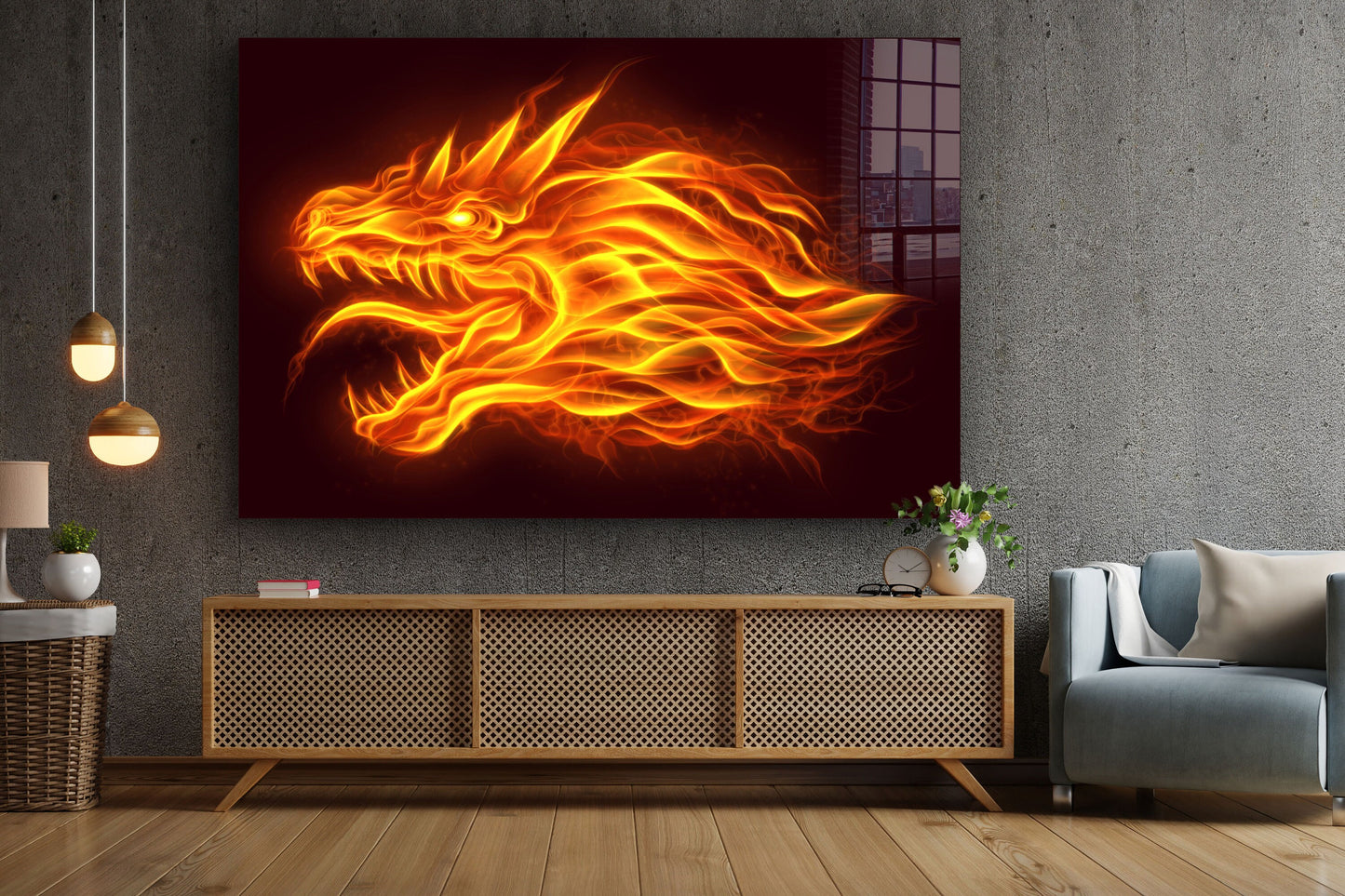 Fire Dragon, Large Glass Wall Art