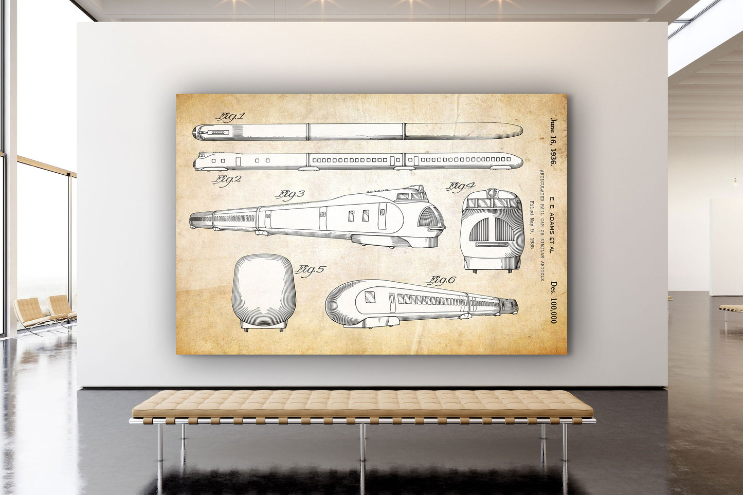 Train Patent, Large Glass Wall Art