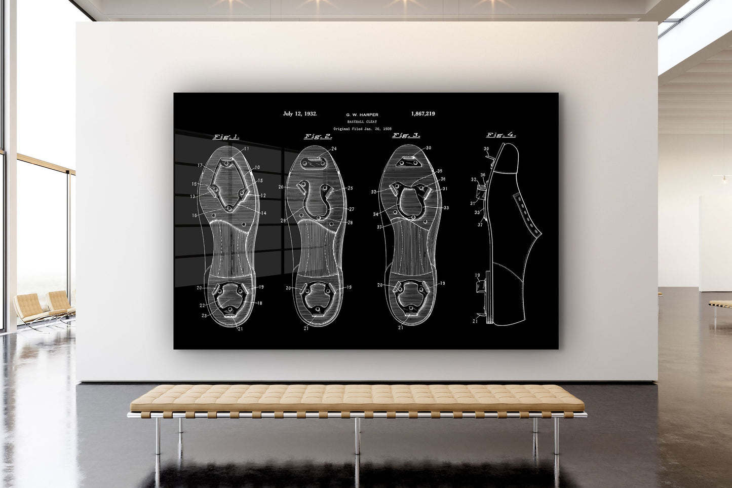 Shoe Patent, Large Glass Wall Art