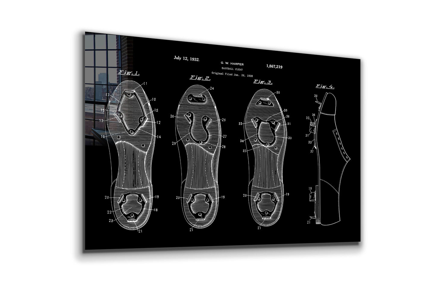 Shoe Patent, Large Glass Wall Art