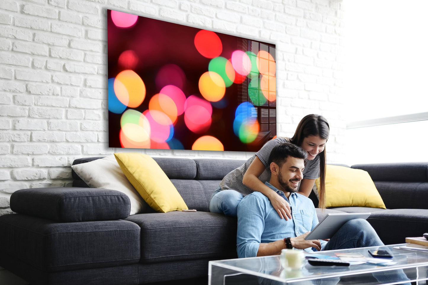Colored Lights, Large Glass Wall Art