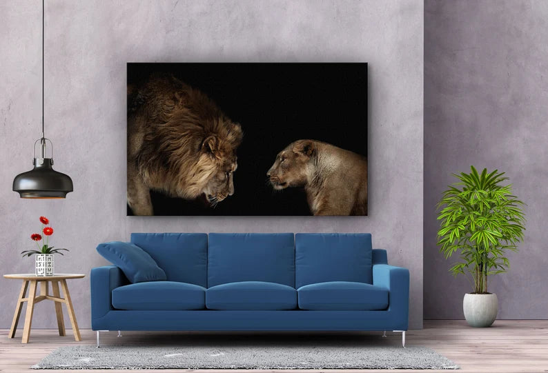 Lion & Lioness Large Glass Wall Art