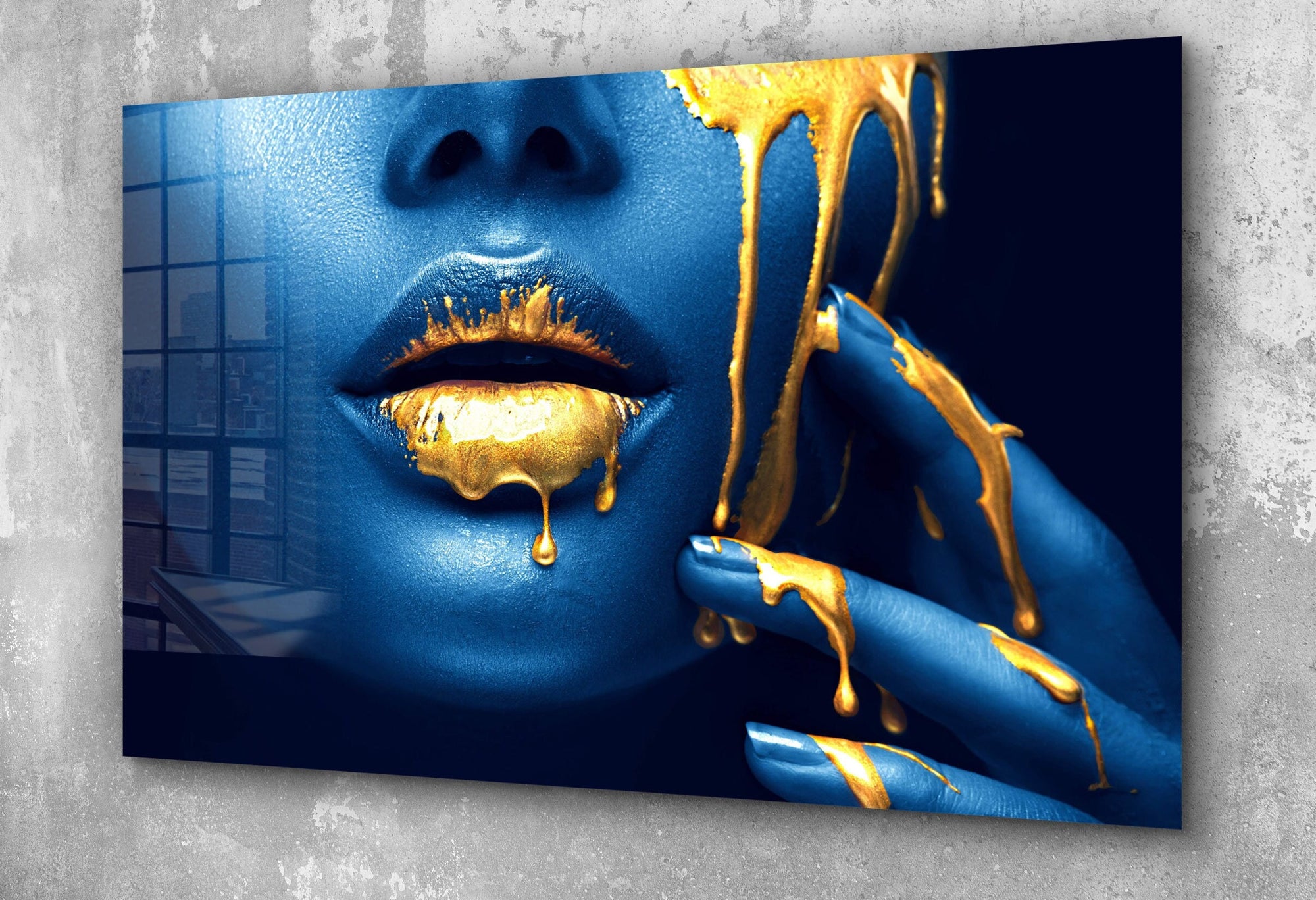 Fashion Make-Up, Color Drips, Sexy Woman, Large Glass Wall Art