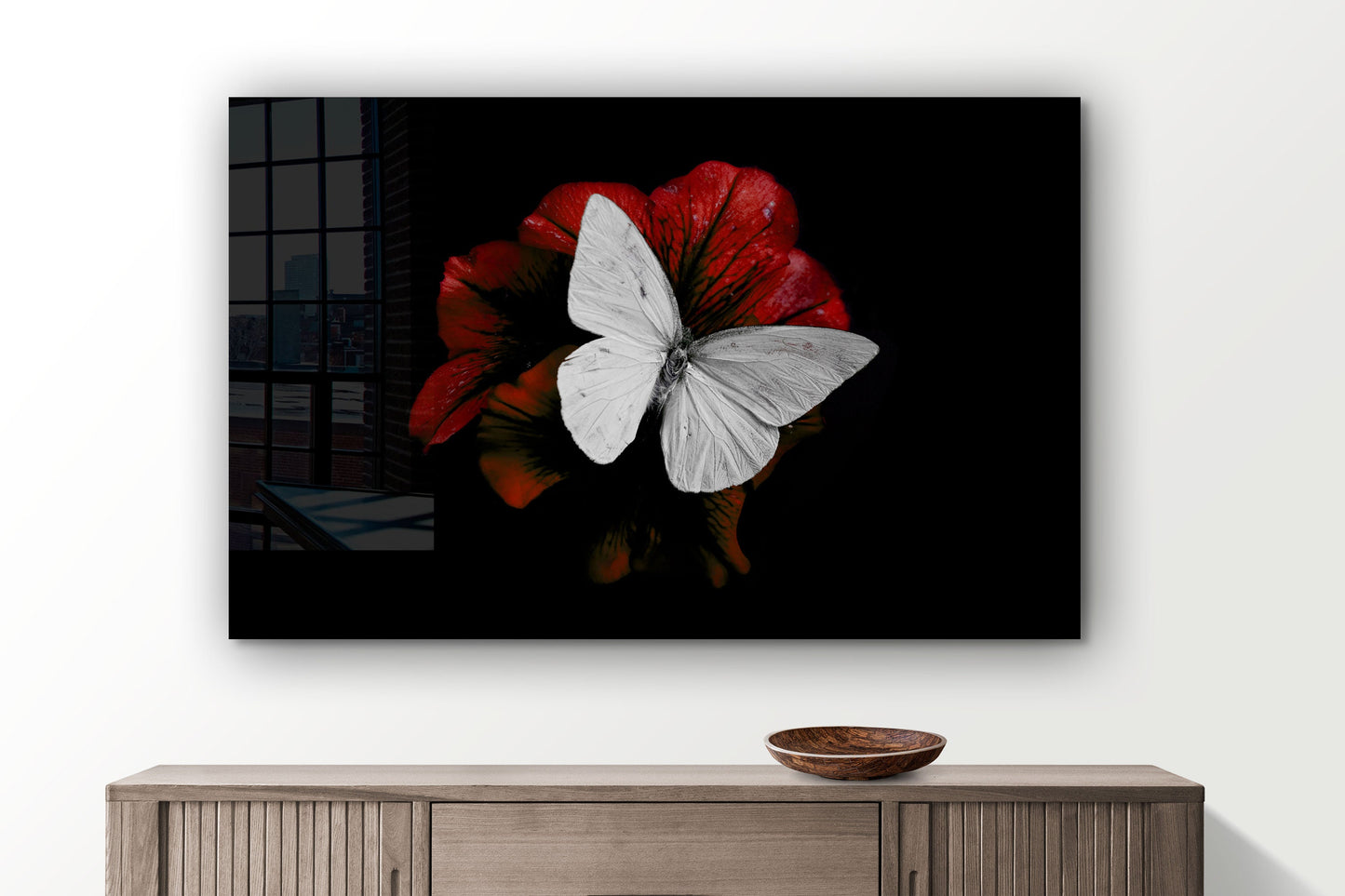 White Butterfly, Large Glass Wall Art