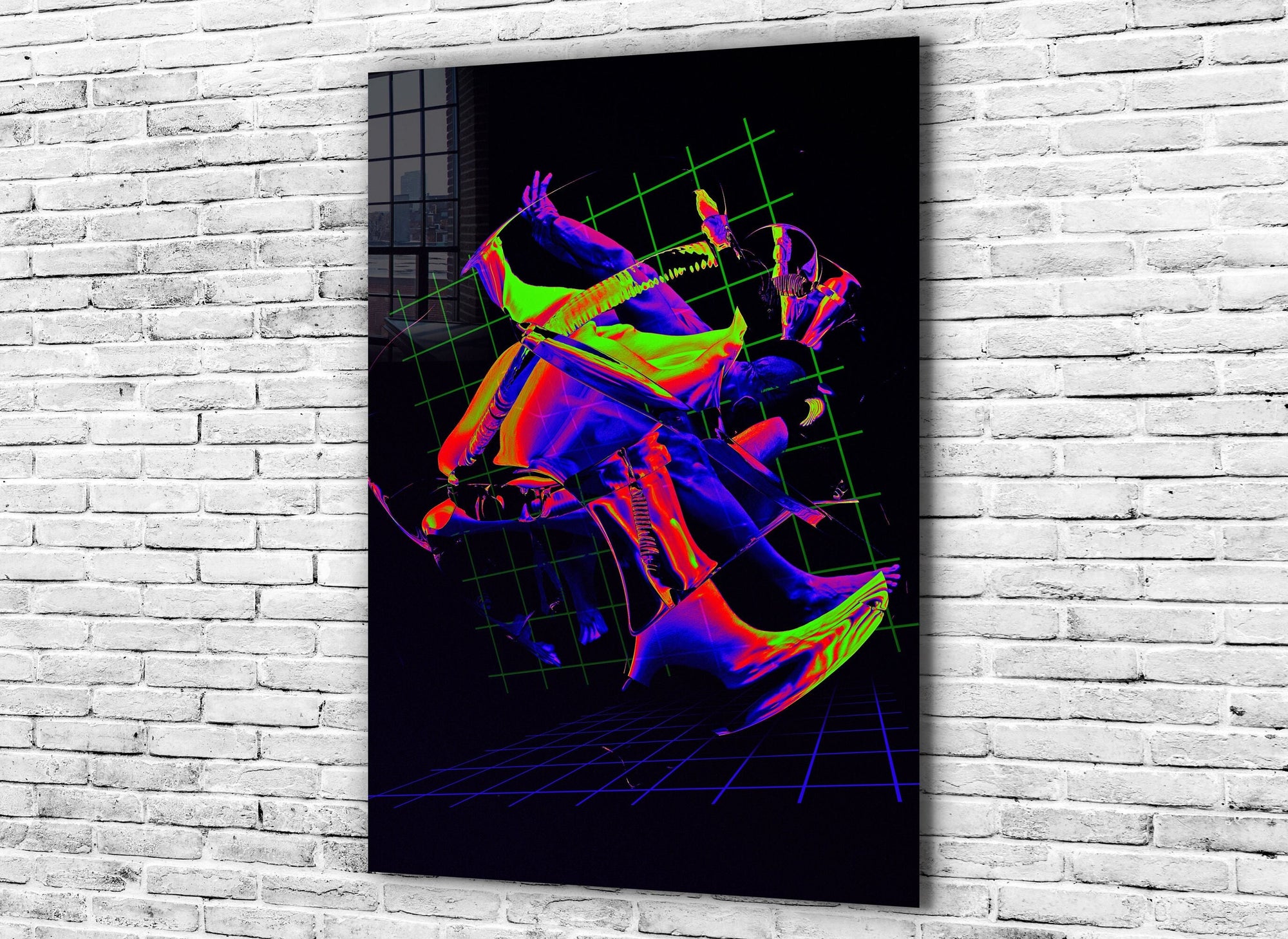 Abstract Neon Shapes, Large Glass Wall Art