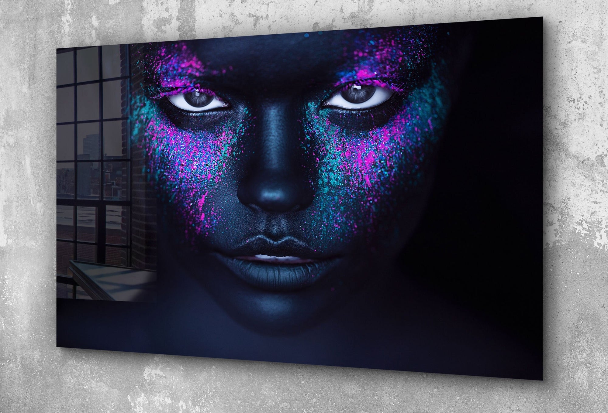 Neon Make-up Woman, Large Glass Wall Art