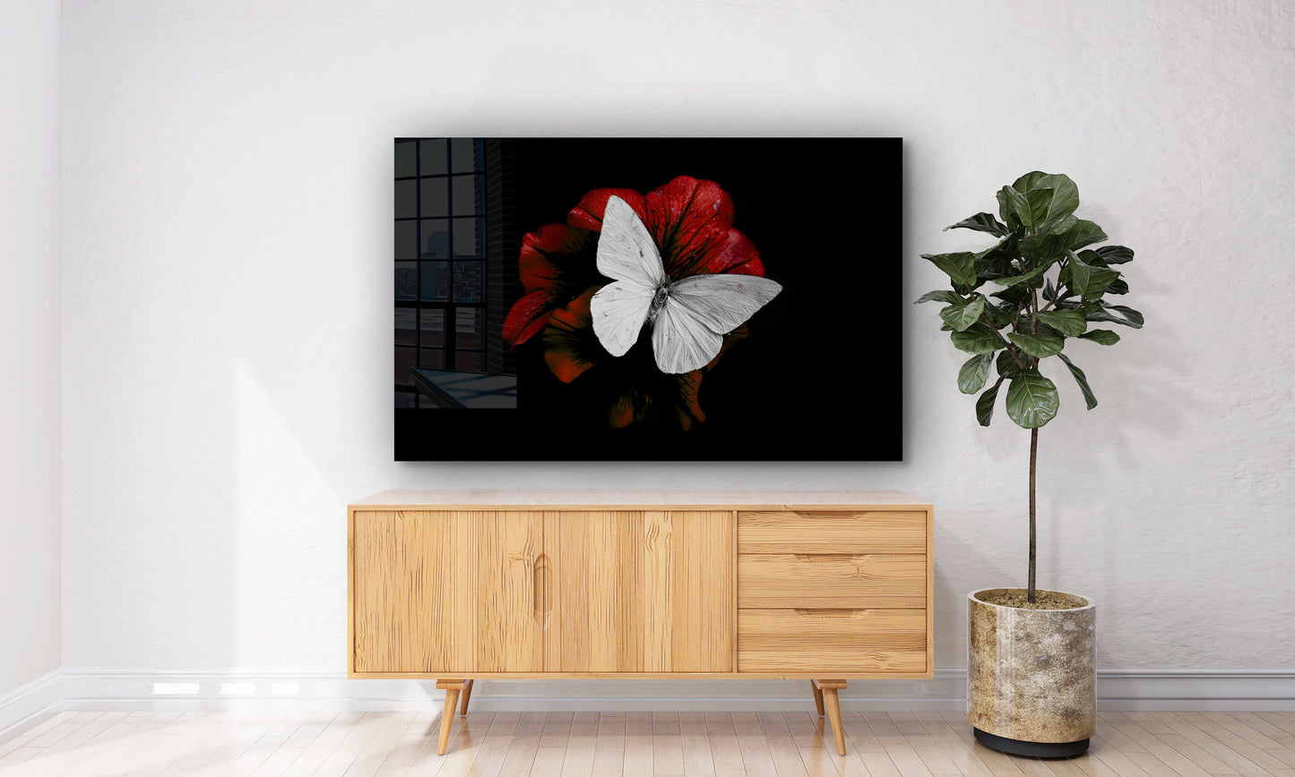 White Butterfly, Large Glass Wall Art