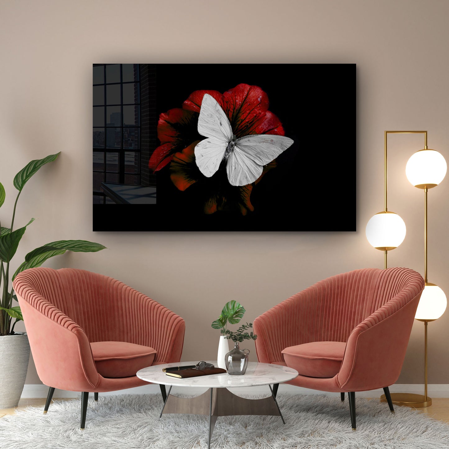 White Butterfly, Large Glass Wall Art
