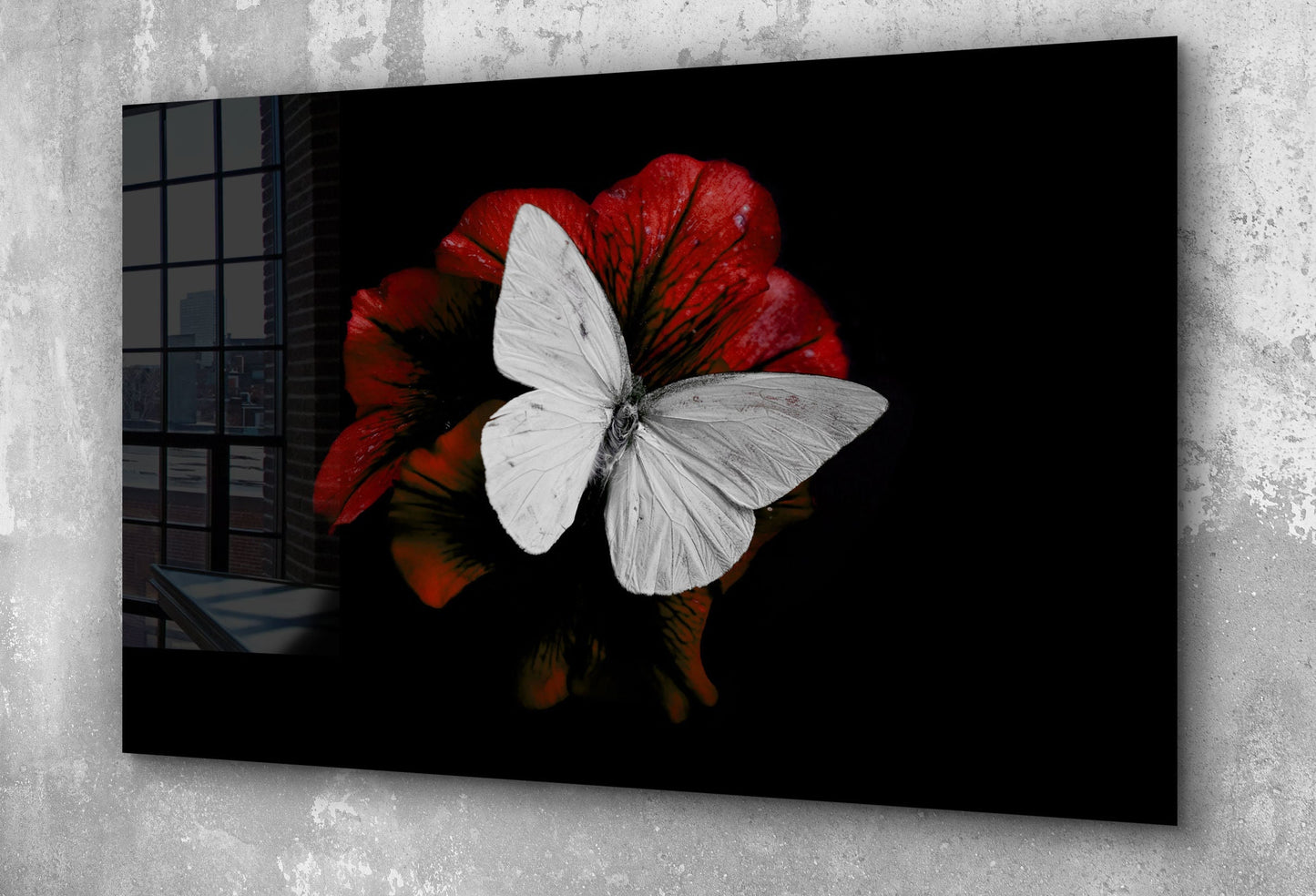 White Butterfly, Large Glass Wall Art